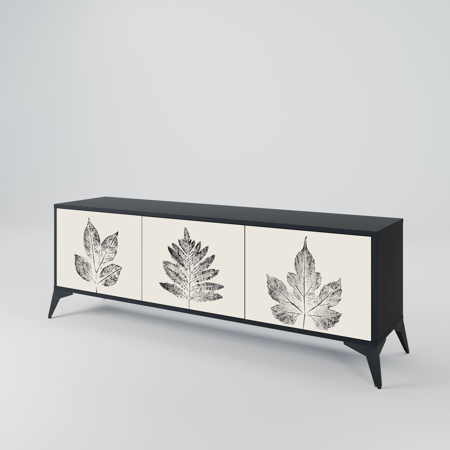 LEAFY STAMPS 3-Door TV Stand in Black Finish
