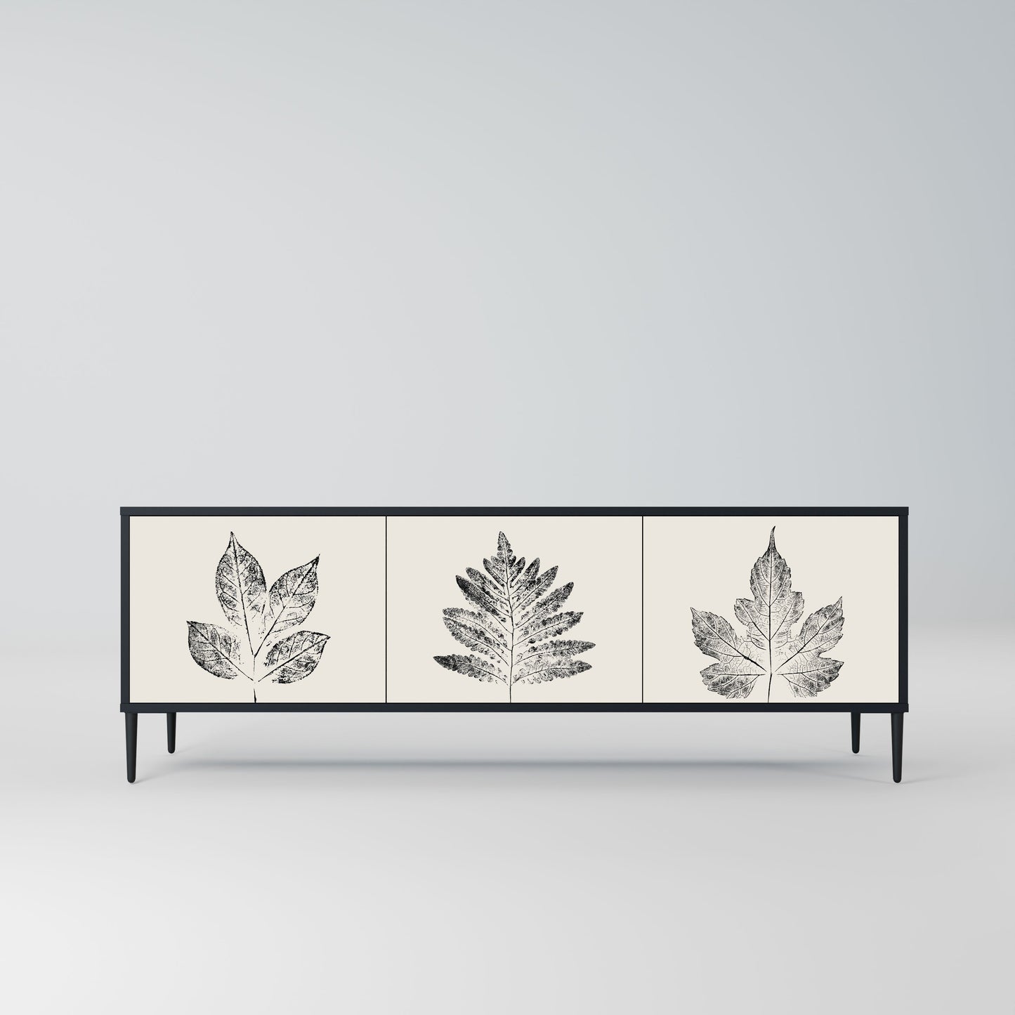 LEAFY STAMPS 3-Door TV Stand in Black Finish