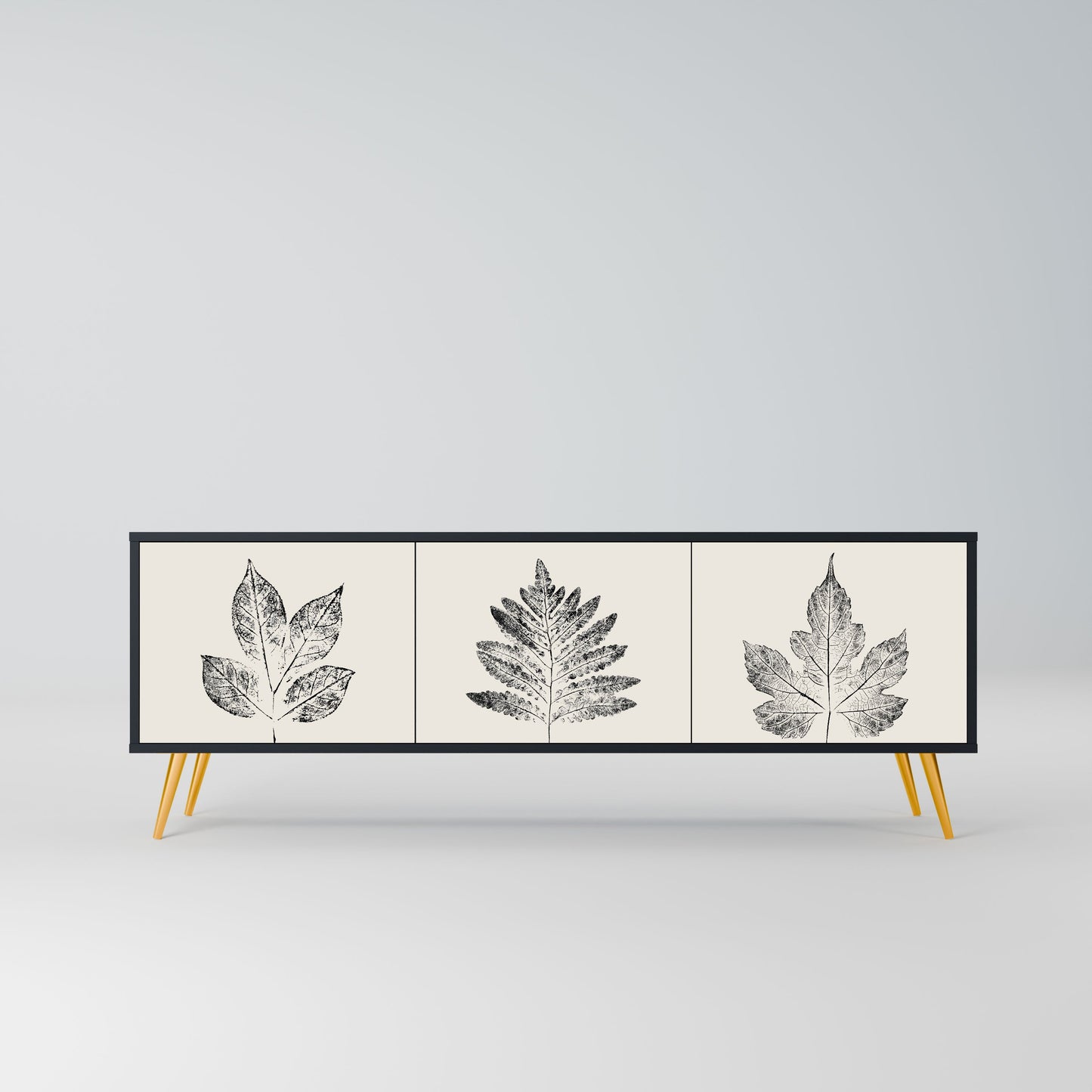 LEAFY STAMPS 3-Door TV Stand in Black Finish