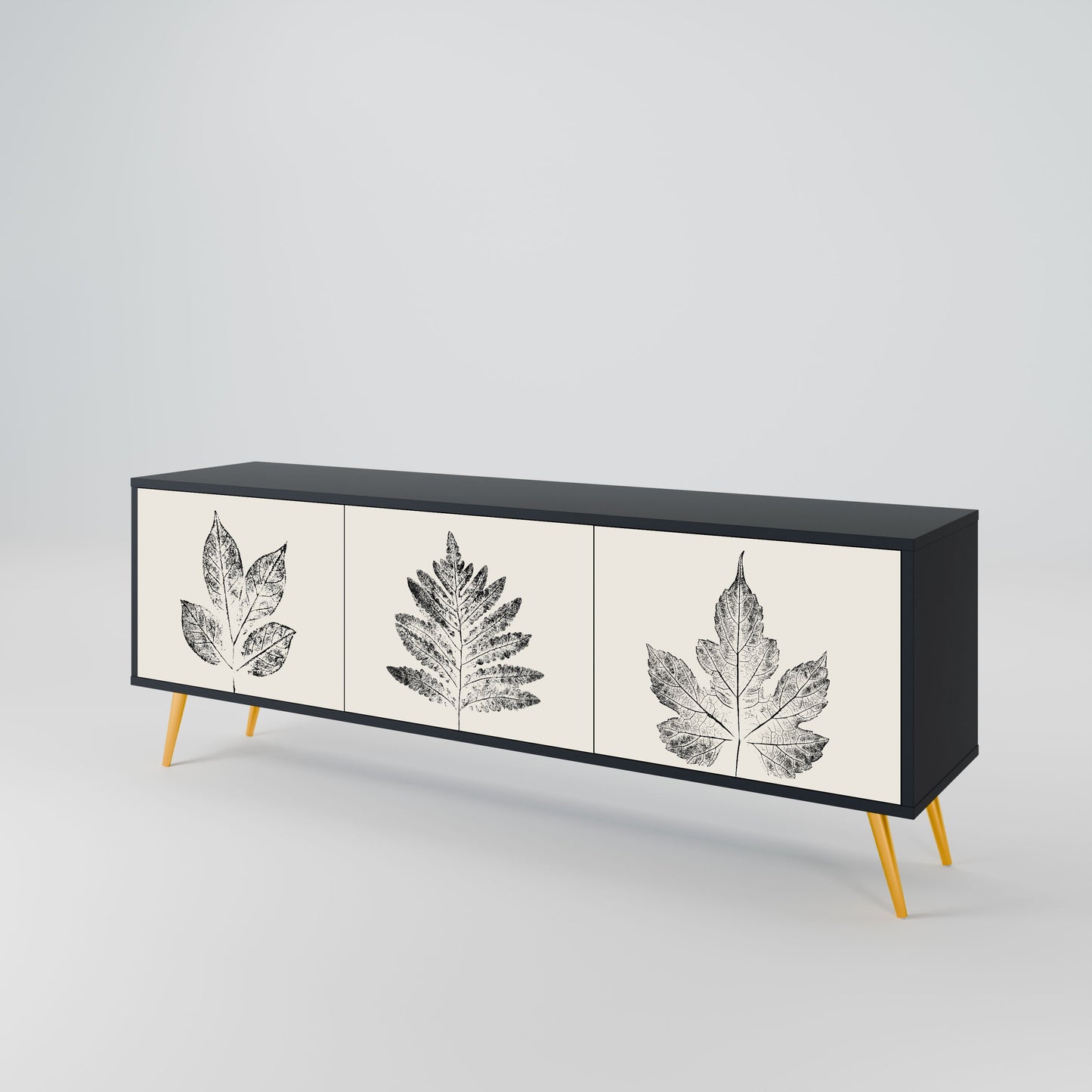 LEAFY STAMPS 3-Door TV Stand in Black Finish