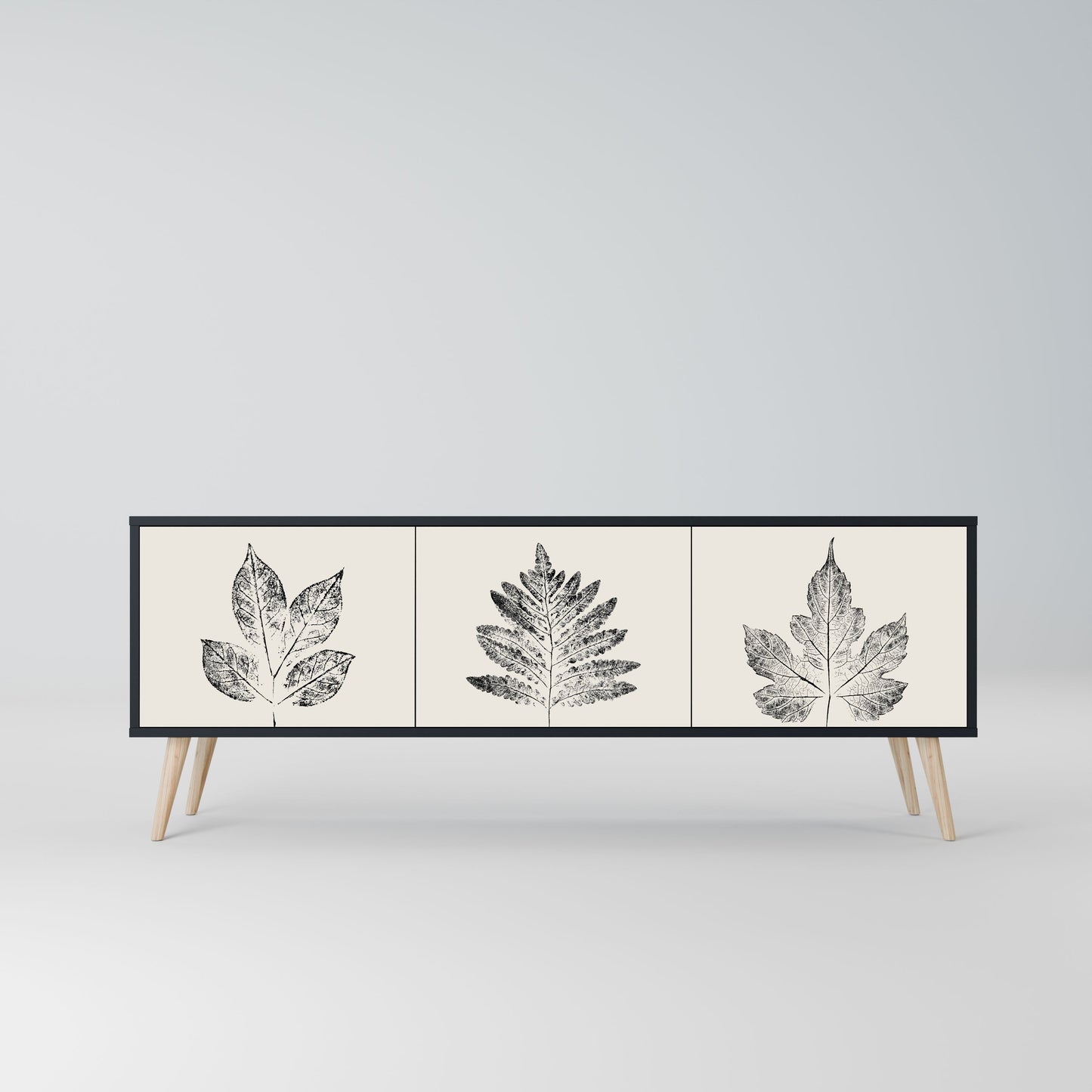 LEAFY STAMPS 3-Door TV Stand in Black Finish