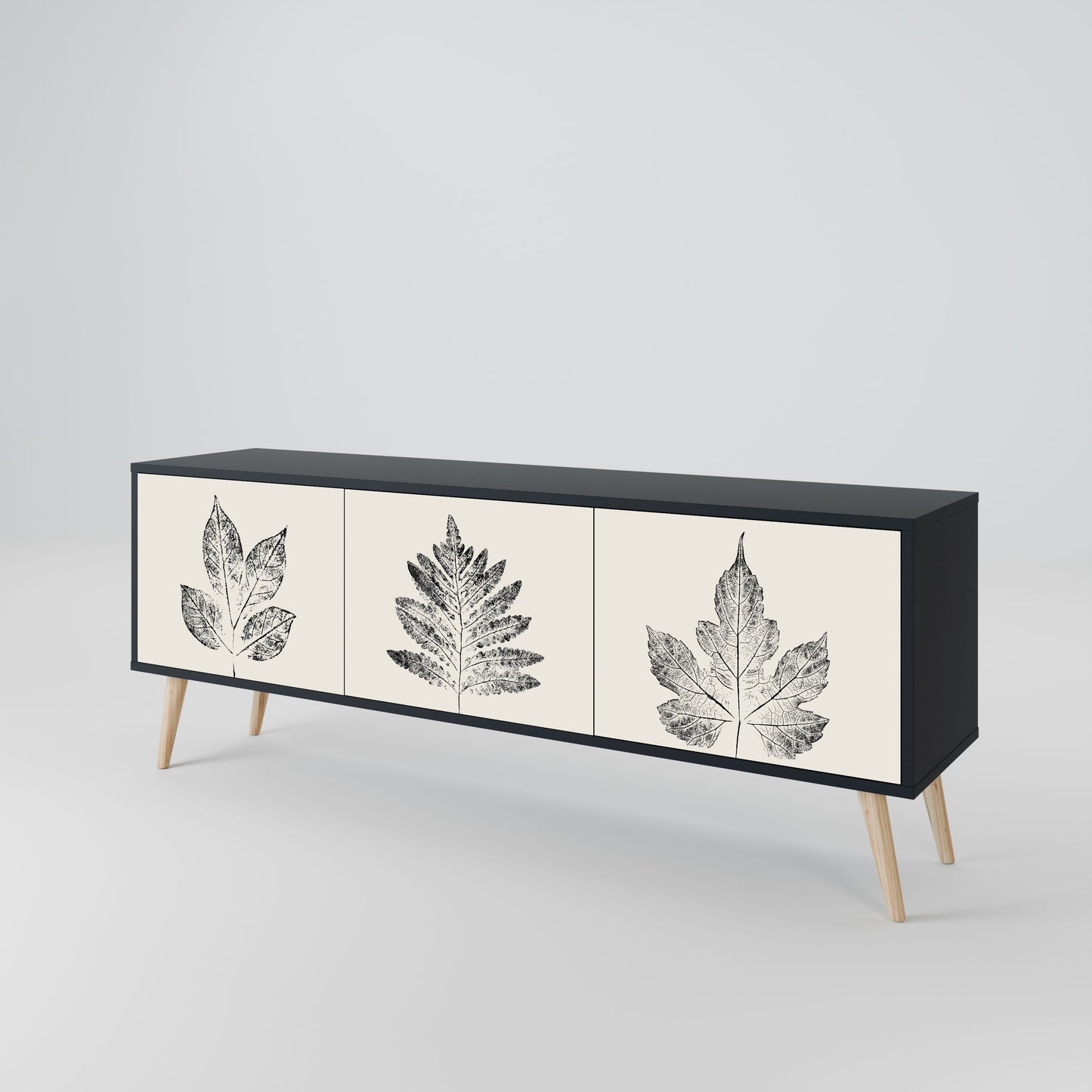 LEAFY STAMPS 3-Door TV Stand in Black Finish