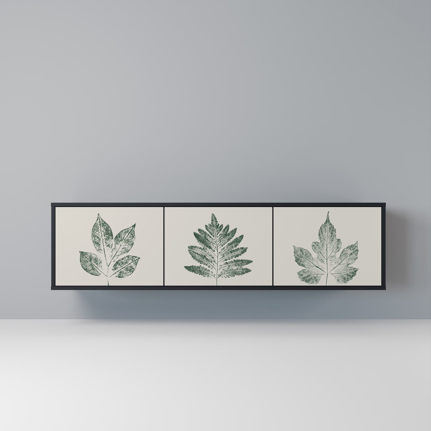 Porta TV a 3 ante GREEN LEAFY STAMPS con finitura nera