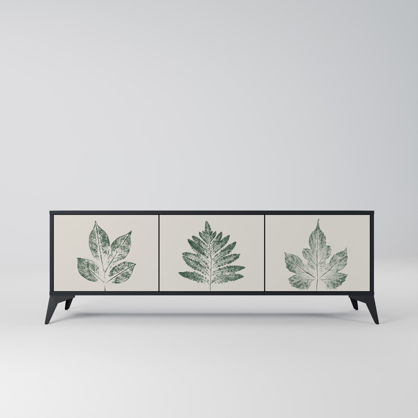 Porta TV a 3 ante GREEN LEAFY STAMPS con finitura nera