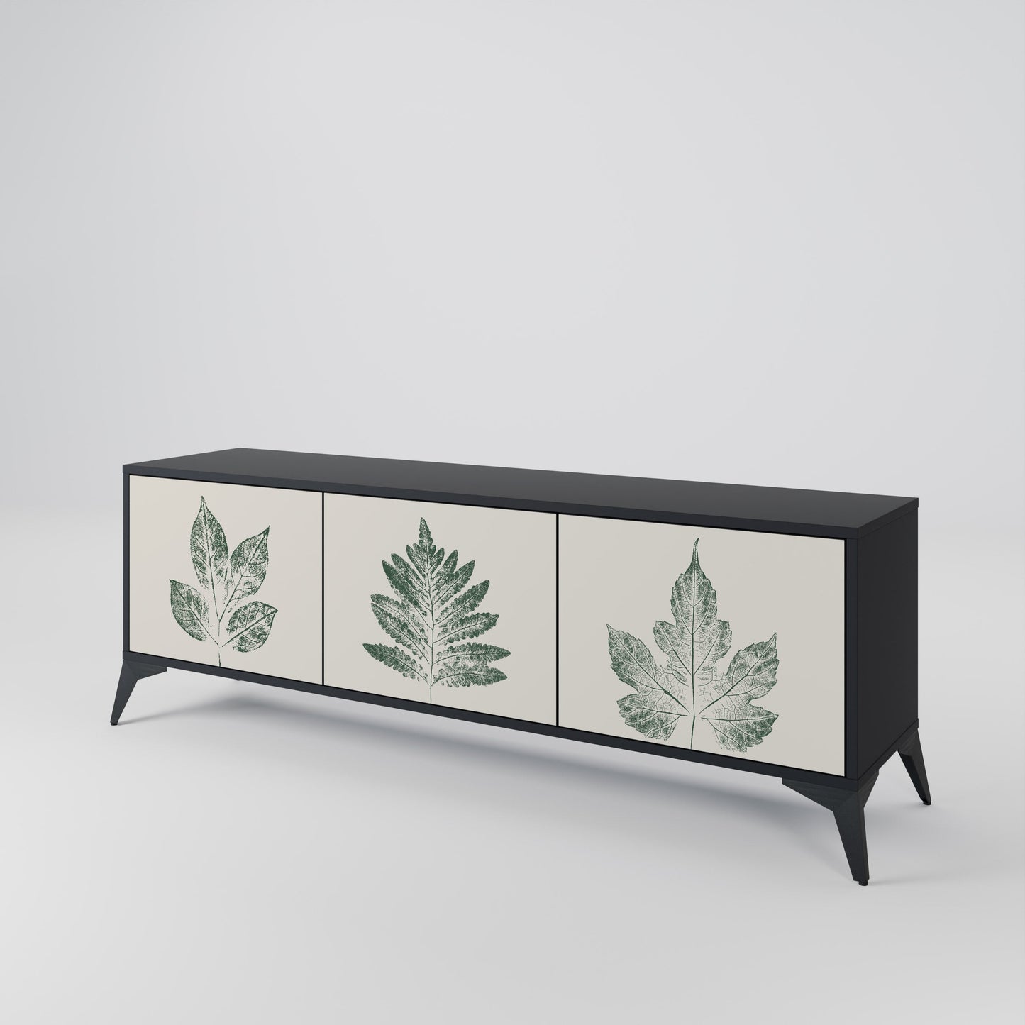 Porta TV a 3 ante GREEN LEAFY STAMPS con finitura nera
