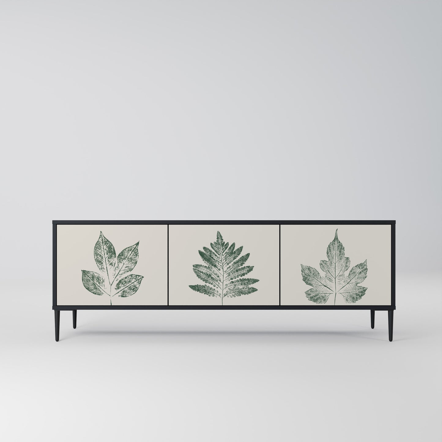 Porta TV a 3 ante GREEN LEAFY STAMPS con finitura nera