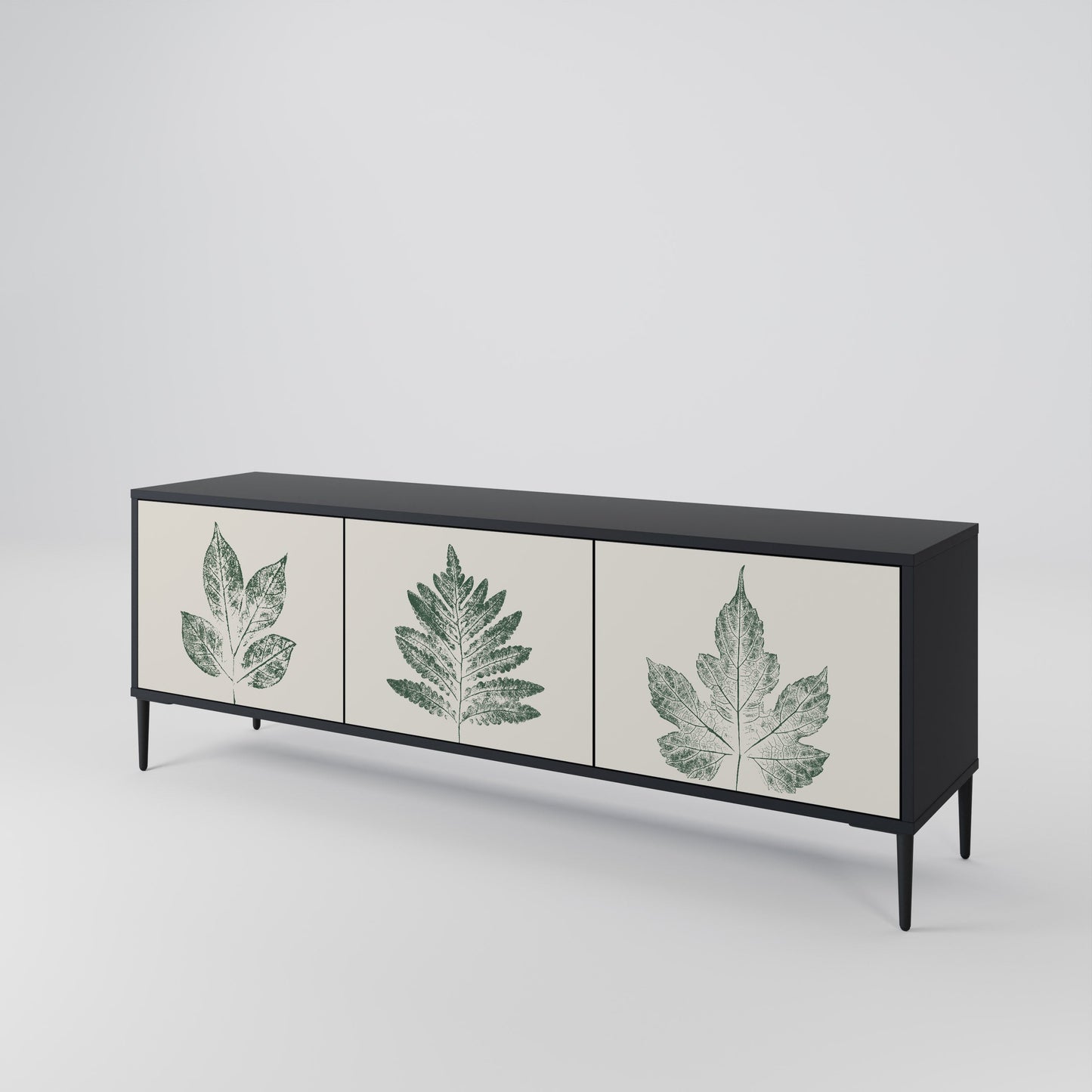 Porta TV a 3 ante GREEN LEAFY STAMPS con finitura nera
