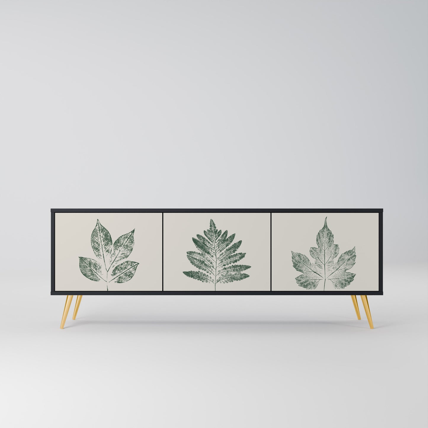 Porta TV a 3 ante GREEN LEAFY STAMPS con finitura nera