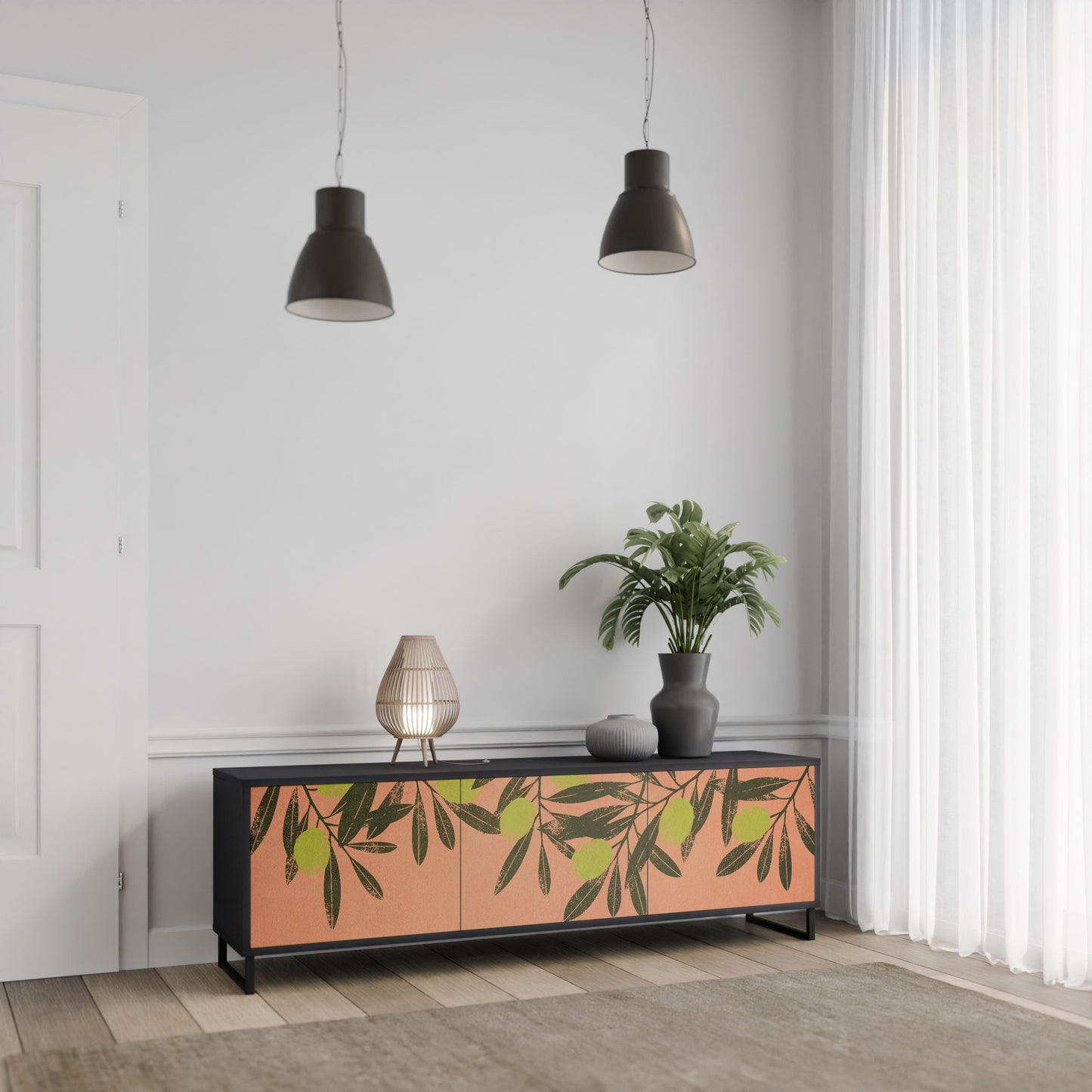JUICY OLIVES 3-Door TV Stand in Black Finish