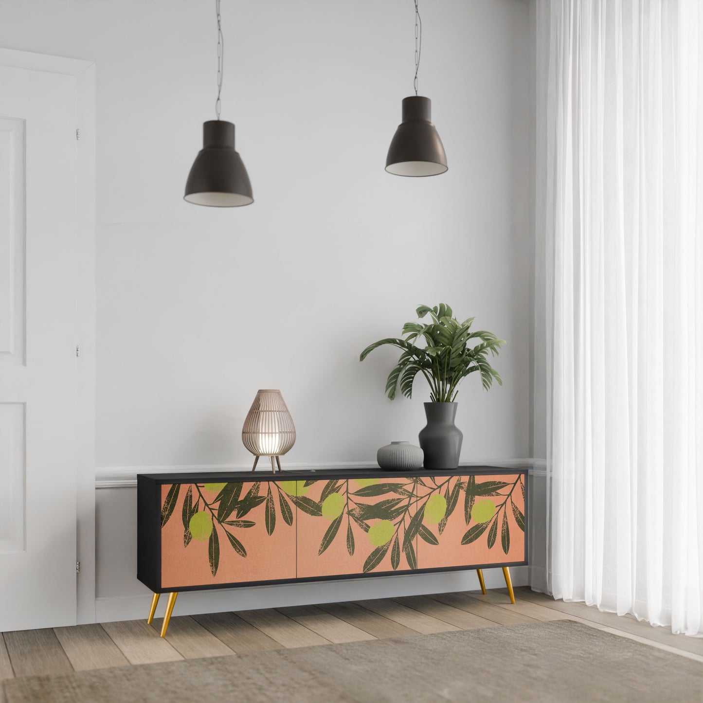 JUICY OLIVES 3-Door TV Stand in Black Finish