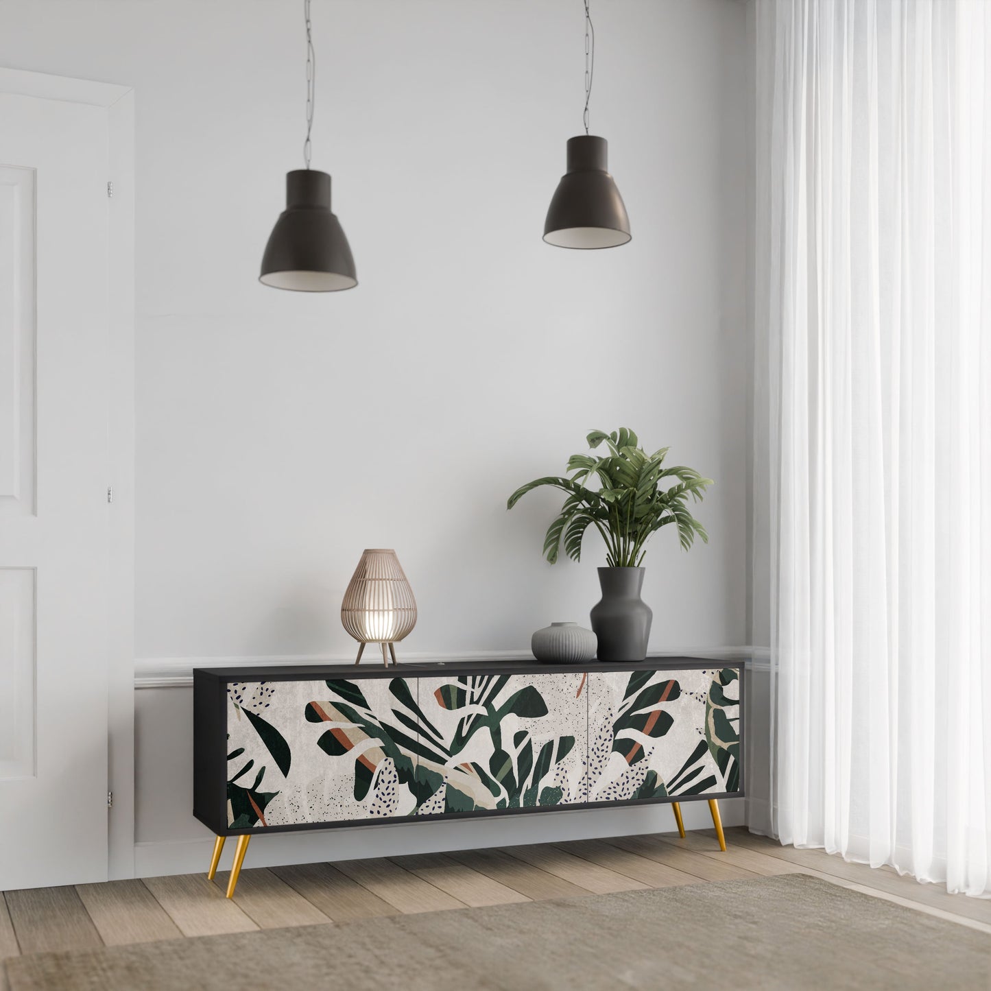 VERDURE FORMATION 3-Door TV Stand in Black Finish