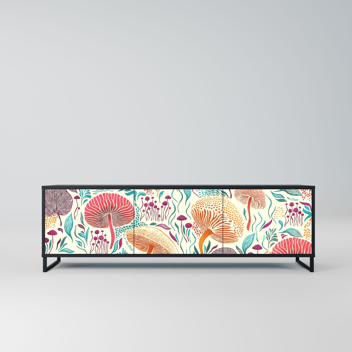FUNGUS FANTASY 3-Door TV Stand in Black Finish