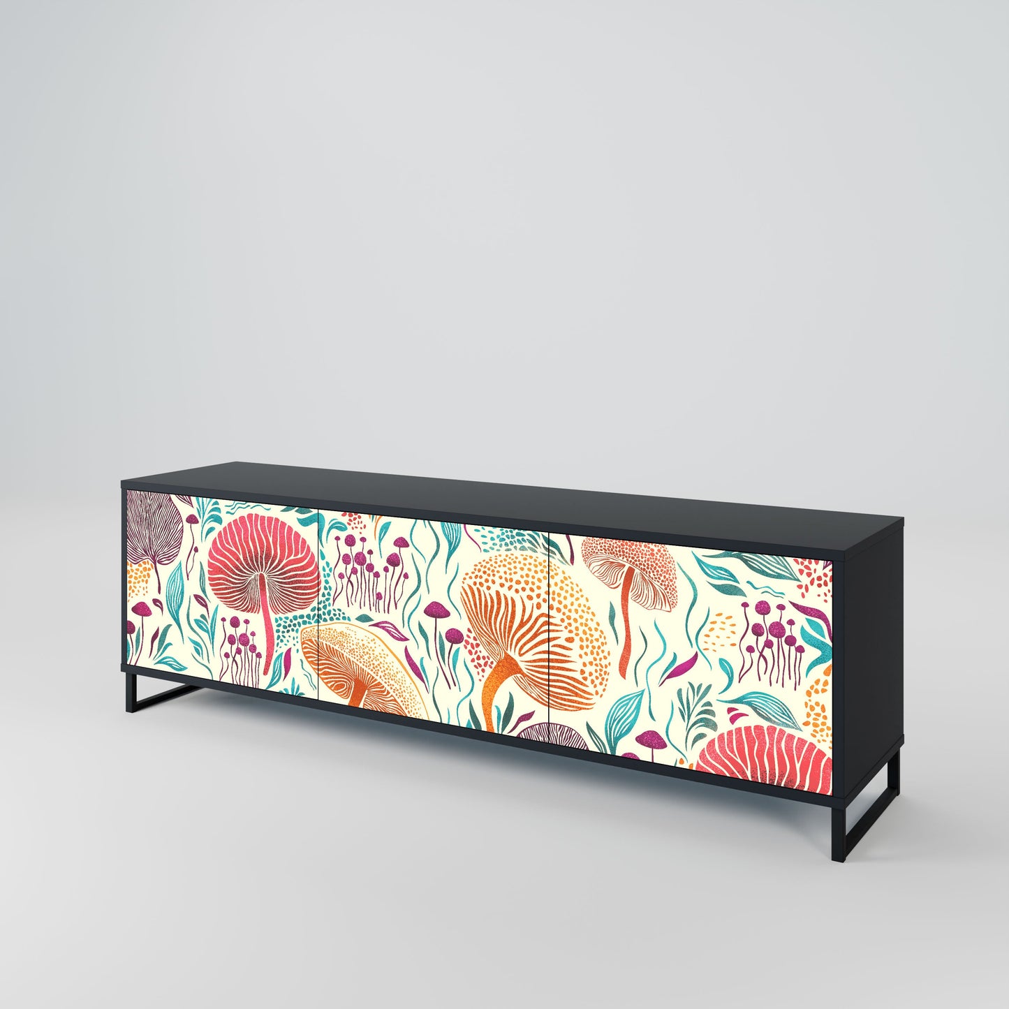 FUNGUS FANTASY 3-Door TV Stand in Black Finish
