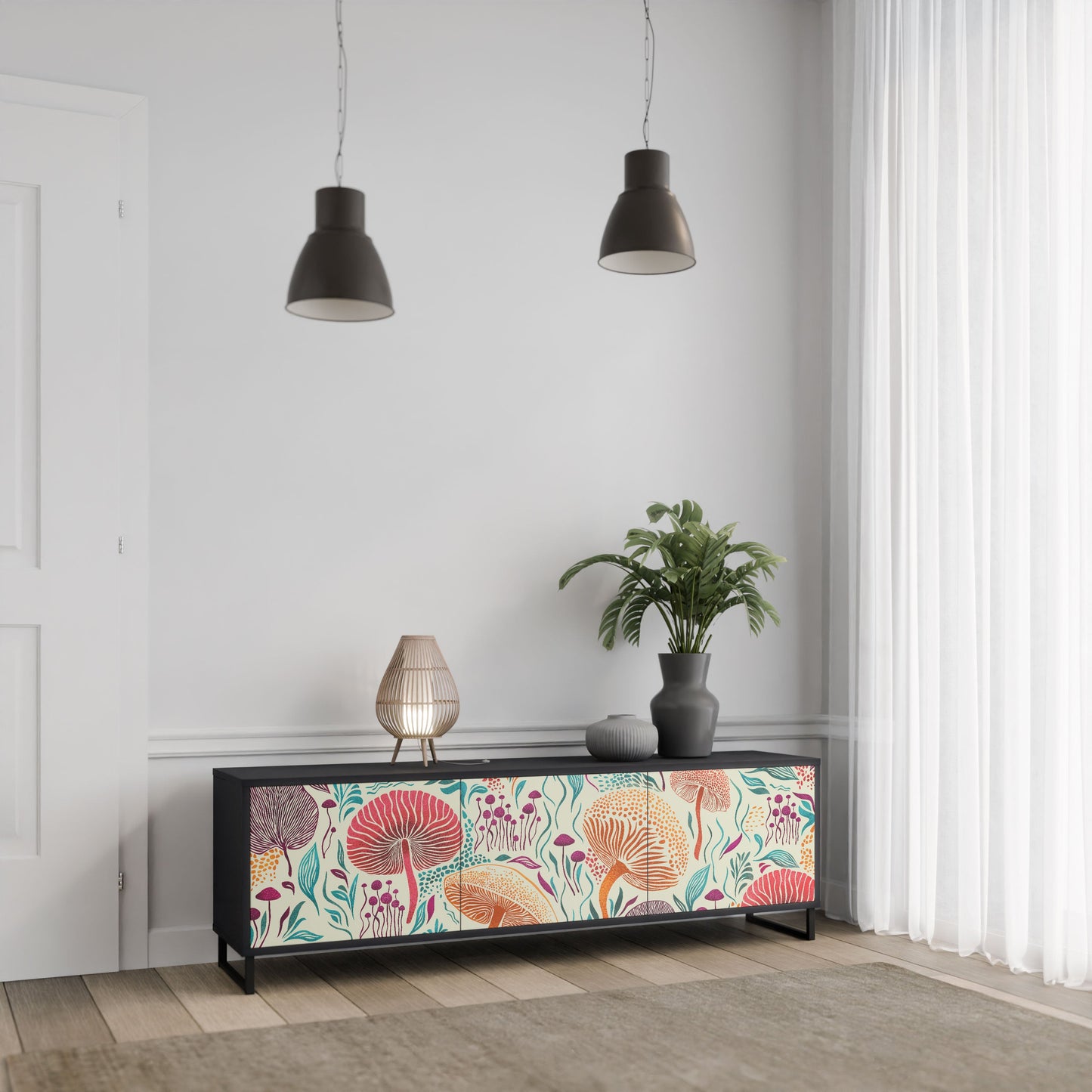 FUNGUS FANTASY 3-Door TV Stand in Black Finish