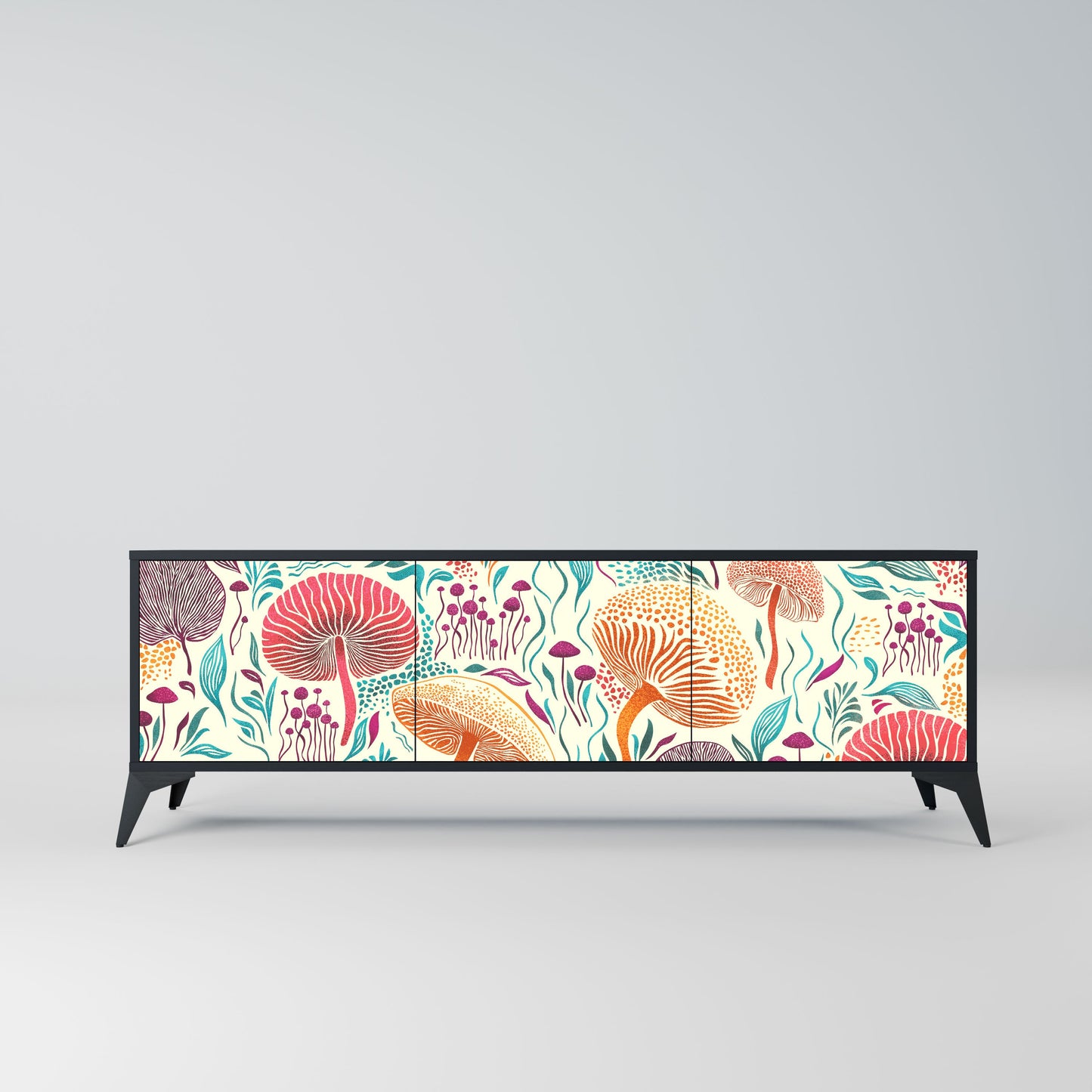 FUNGUS FANTASY 3-Door TV Stand in Black Finish