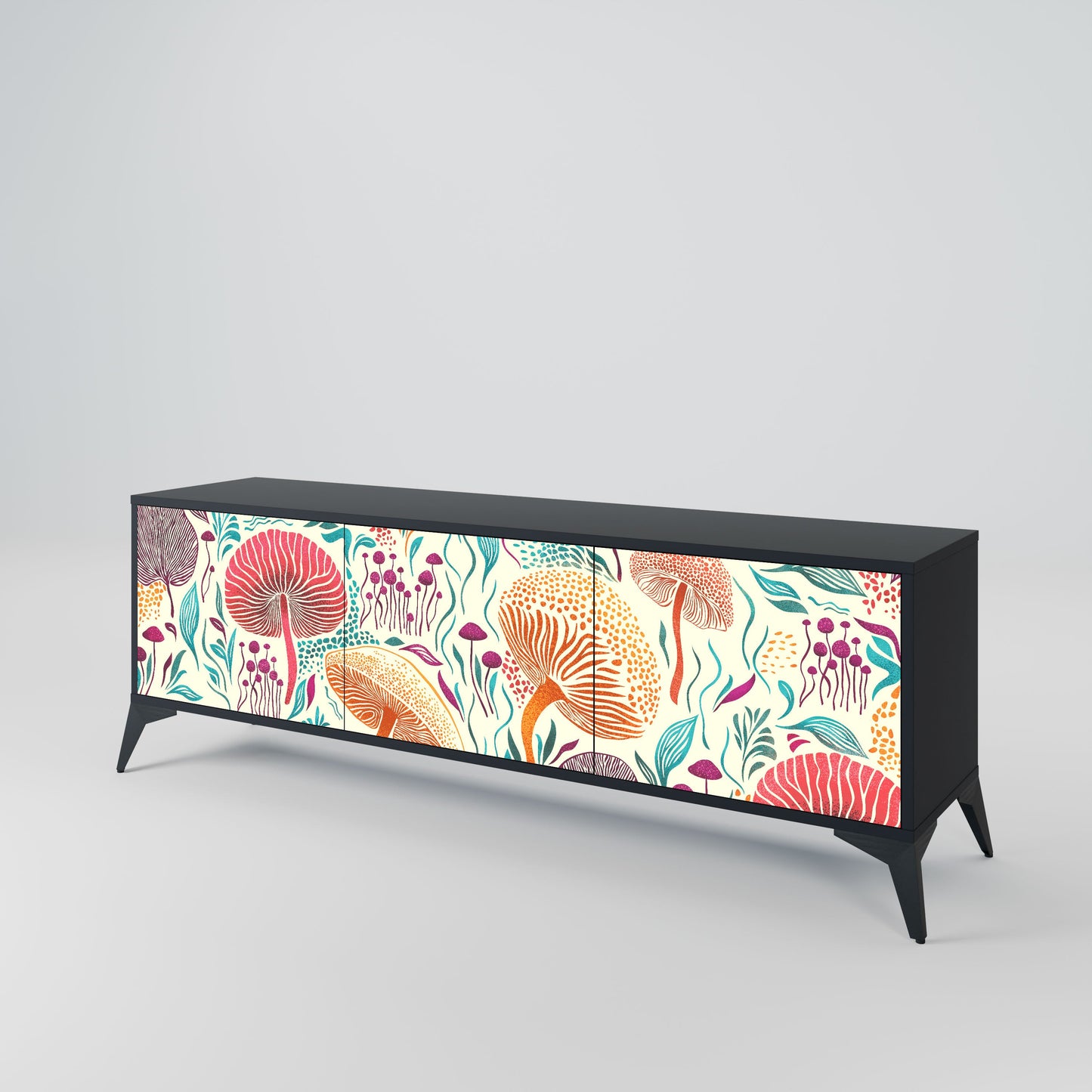 FUNGUS FANTASY 3-Door TV Stand in Black Finish