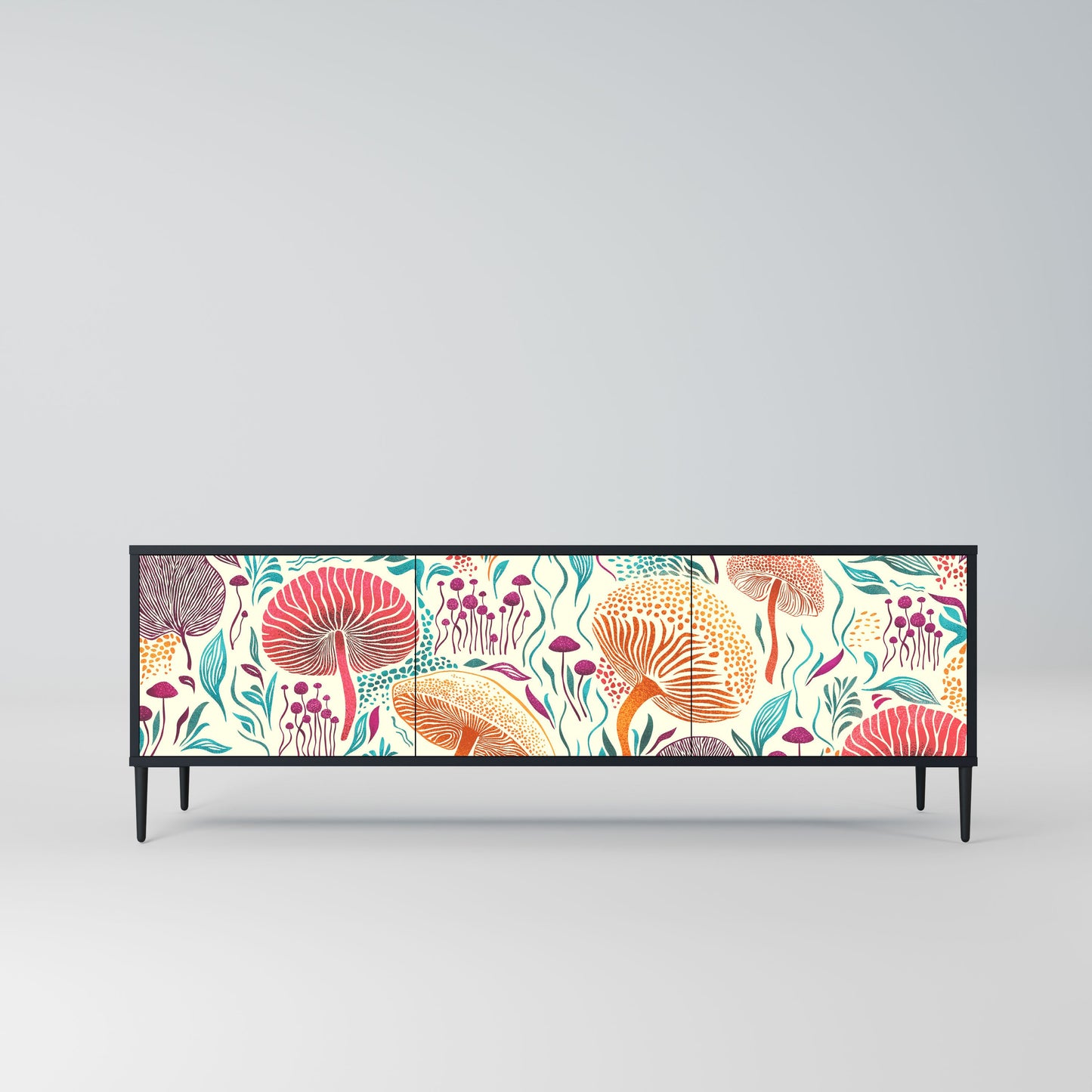 FUNGUS FANTASY 3-Door TV Stand in Black Finish