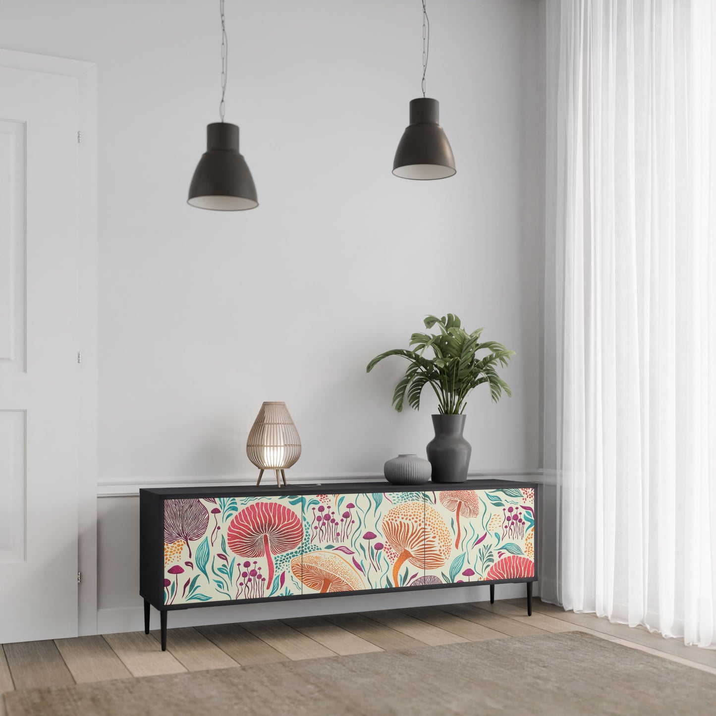 FUNGUS FANTASY 3-Door TV Stand in Black Finish