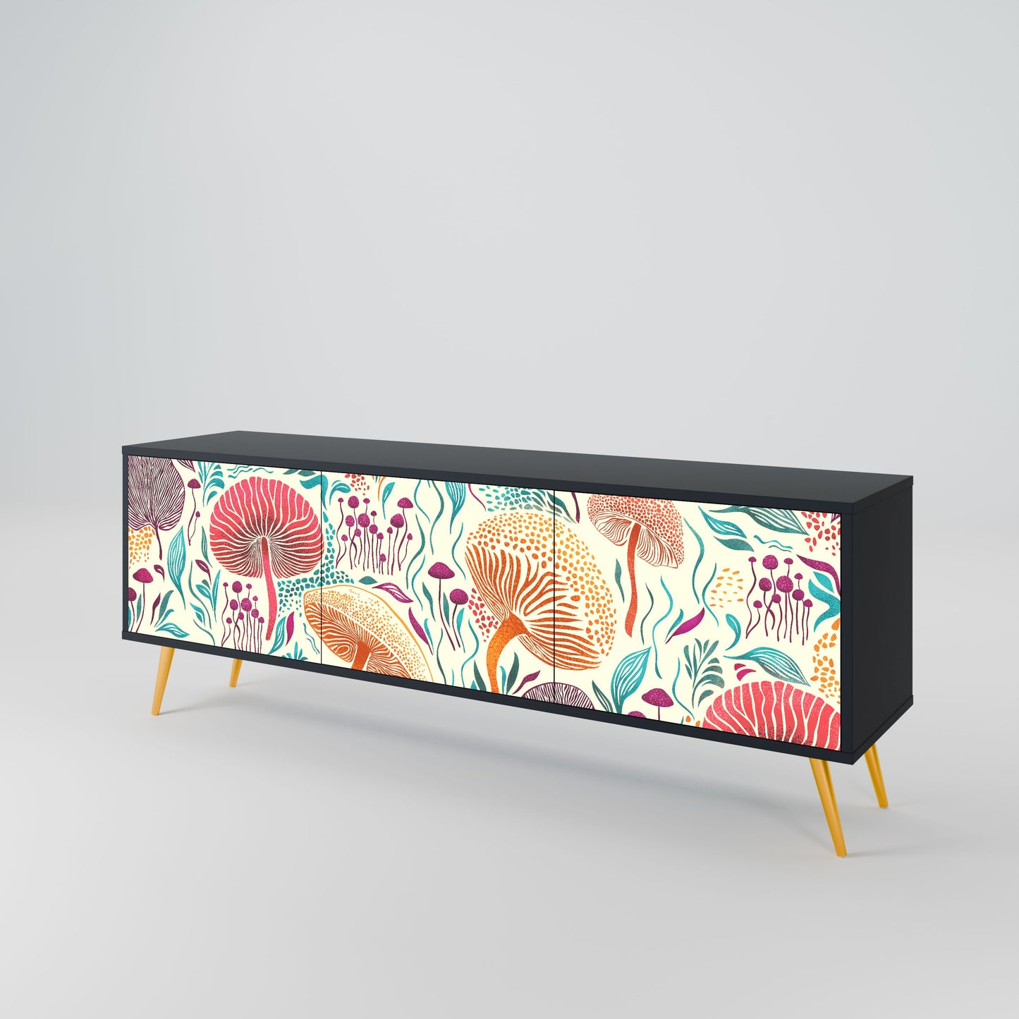 FUNGUS FANTASY 3-Door TV Stand in Black Finish