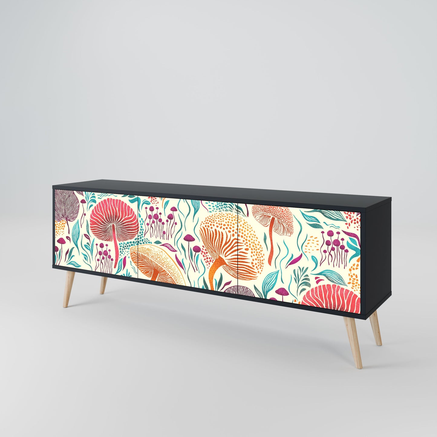 FUNGUS FANTASY 3-Door TV Stand in Black Finish