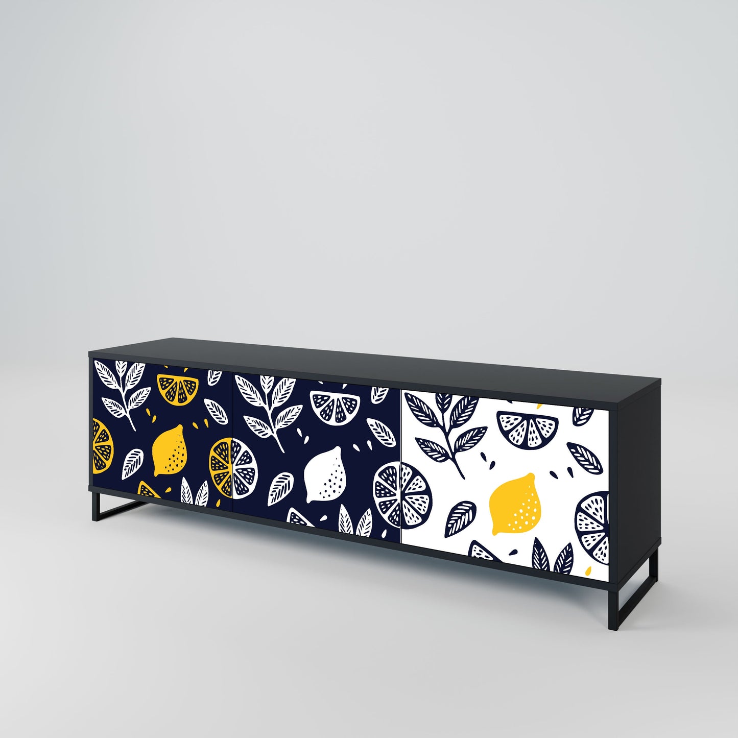CITRUS BLACK AND WHITE 3-Door TV Stand in Black Finish