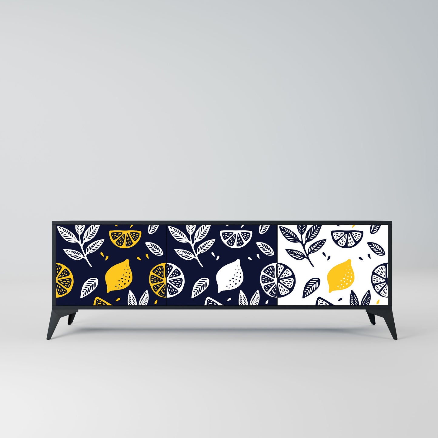 CITRUS BLACK AND WHITE 3-Door TV Stand in Black Finish