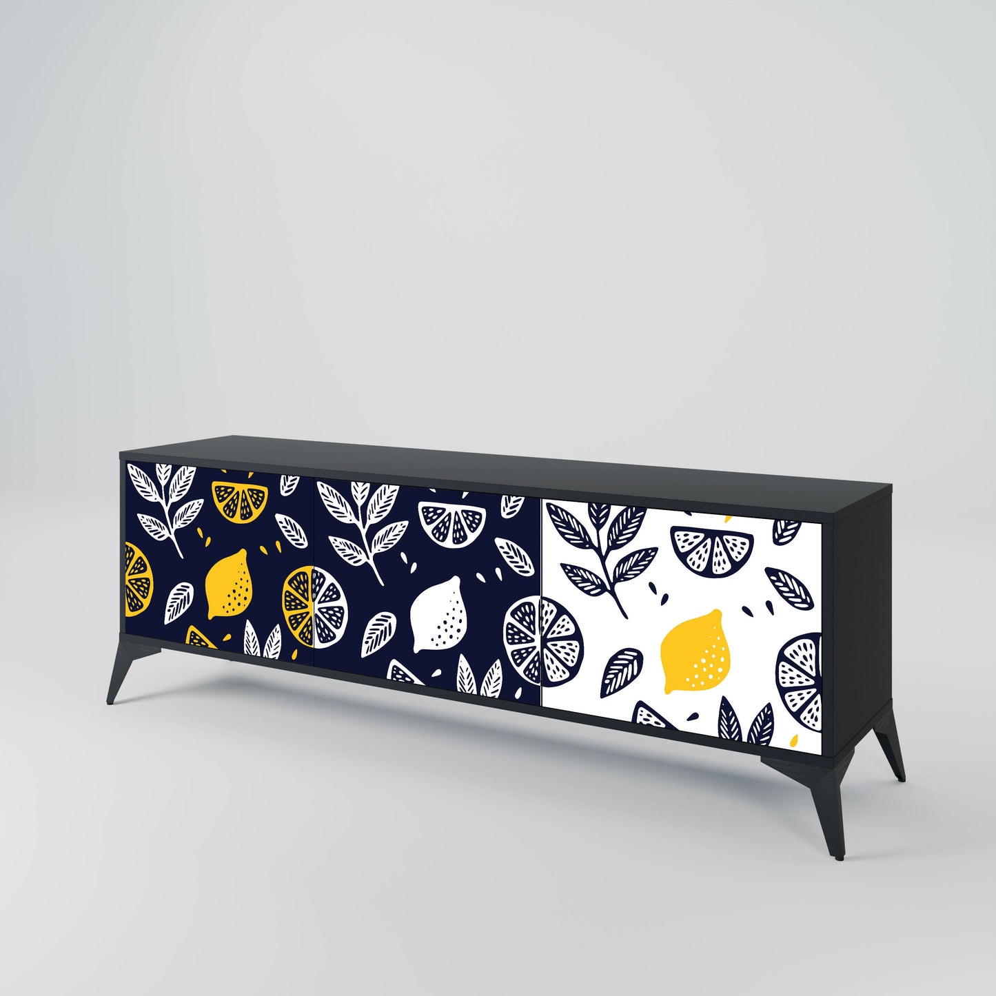 CITRUS BLACK AND WHITE 3-Door TV Stand in Black Finish