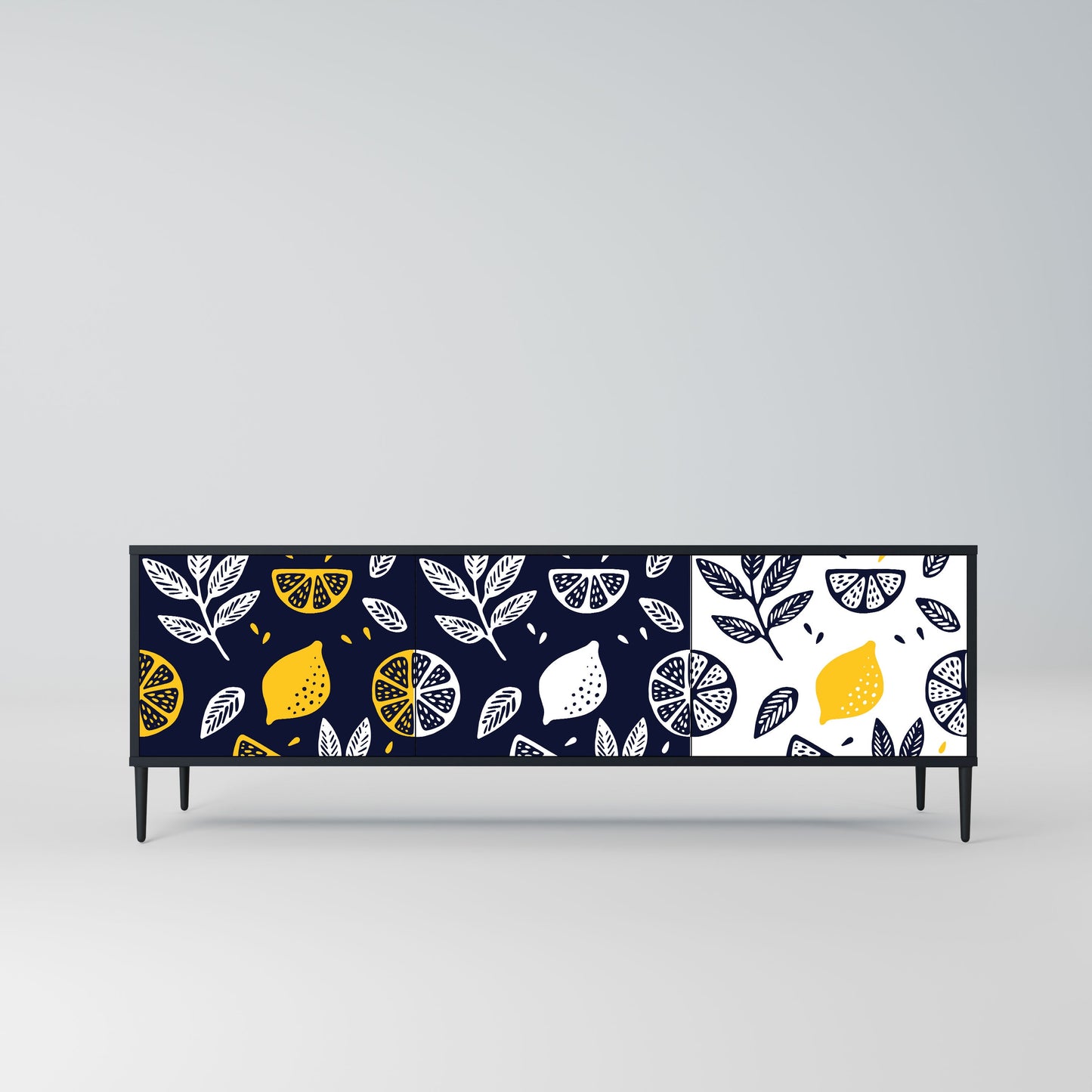 CITRUS BLACK AND WHITE 3-Door TV Stand in Black Finish