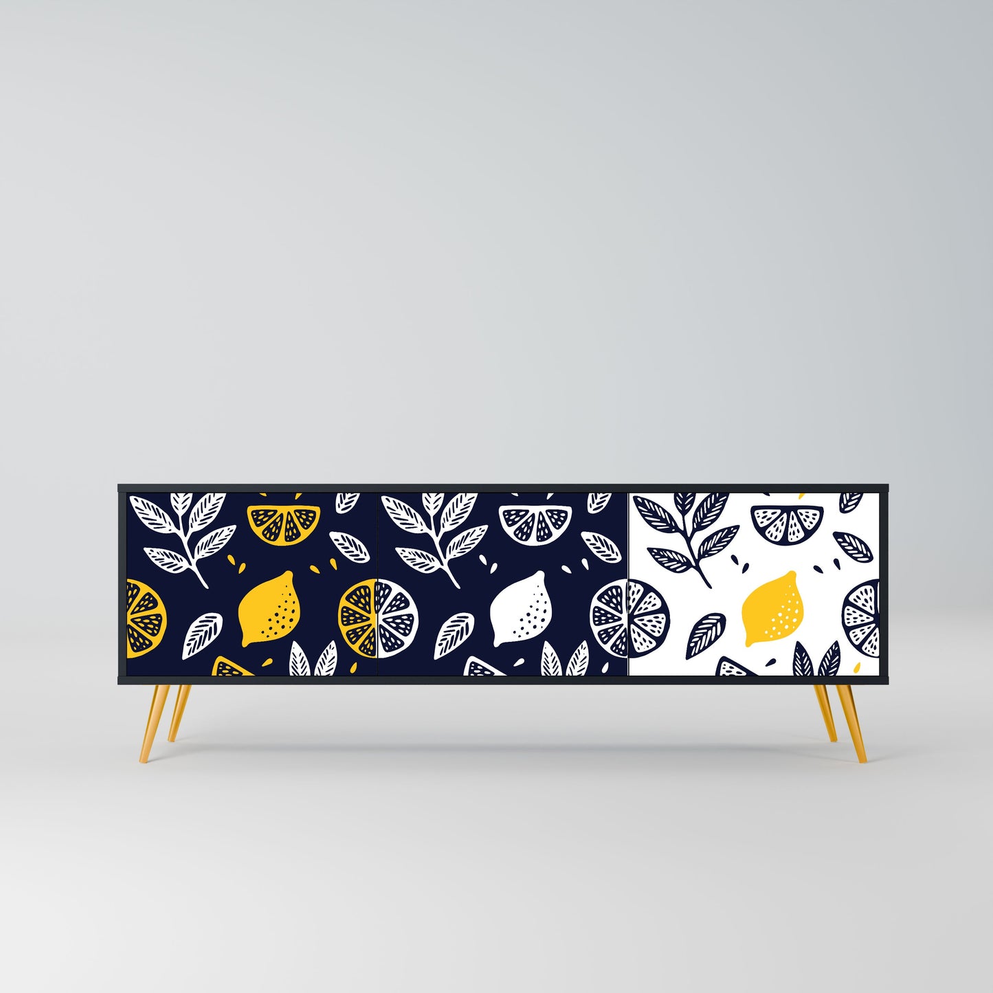 CITRUS BLACK AND WHITE 3-Door TV Stand in Black Finish