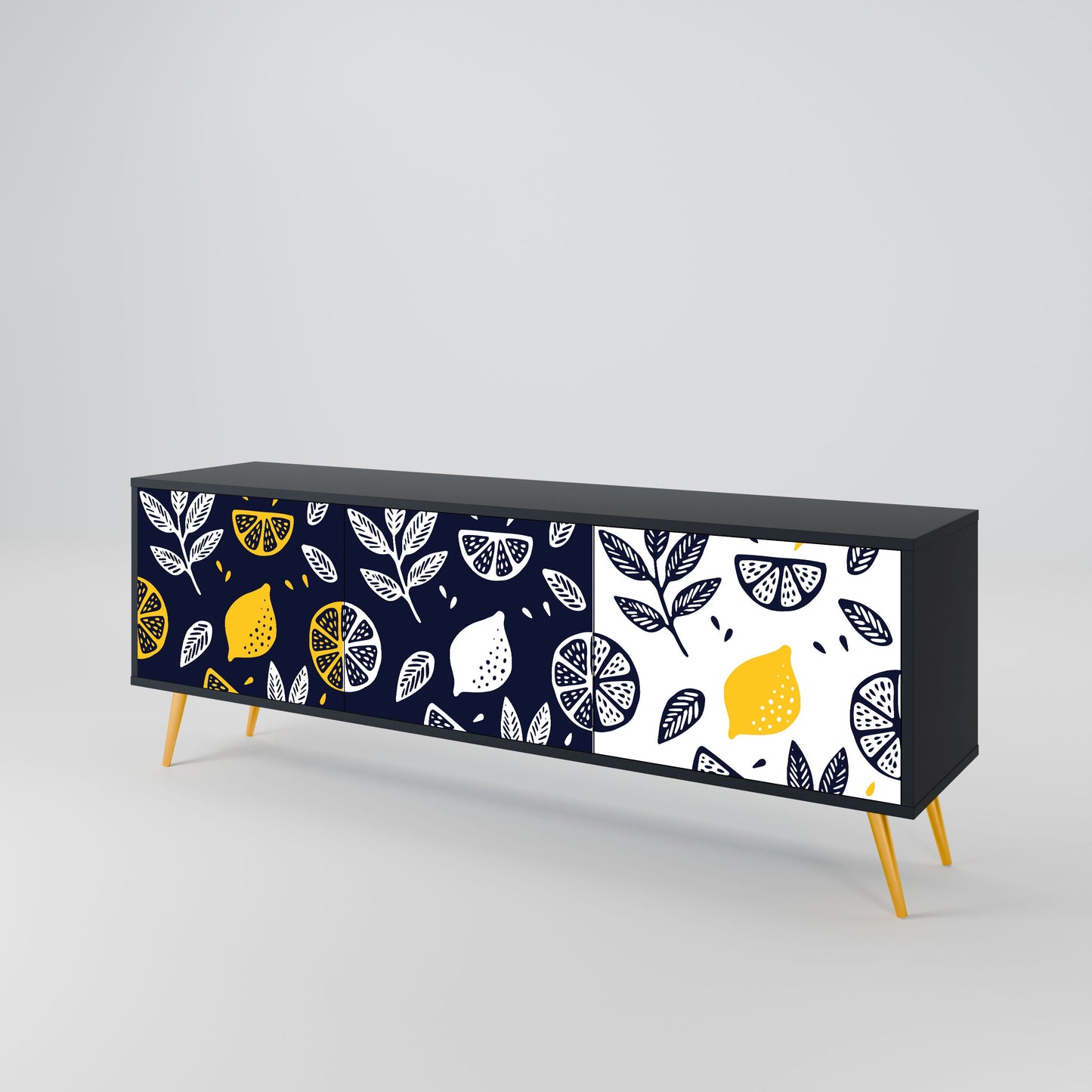 CITRUS BLACK AND WHITE 3-Door TV Stand in Black Finish