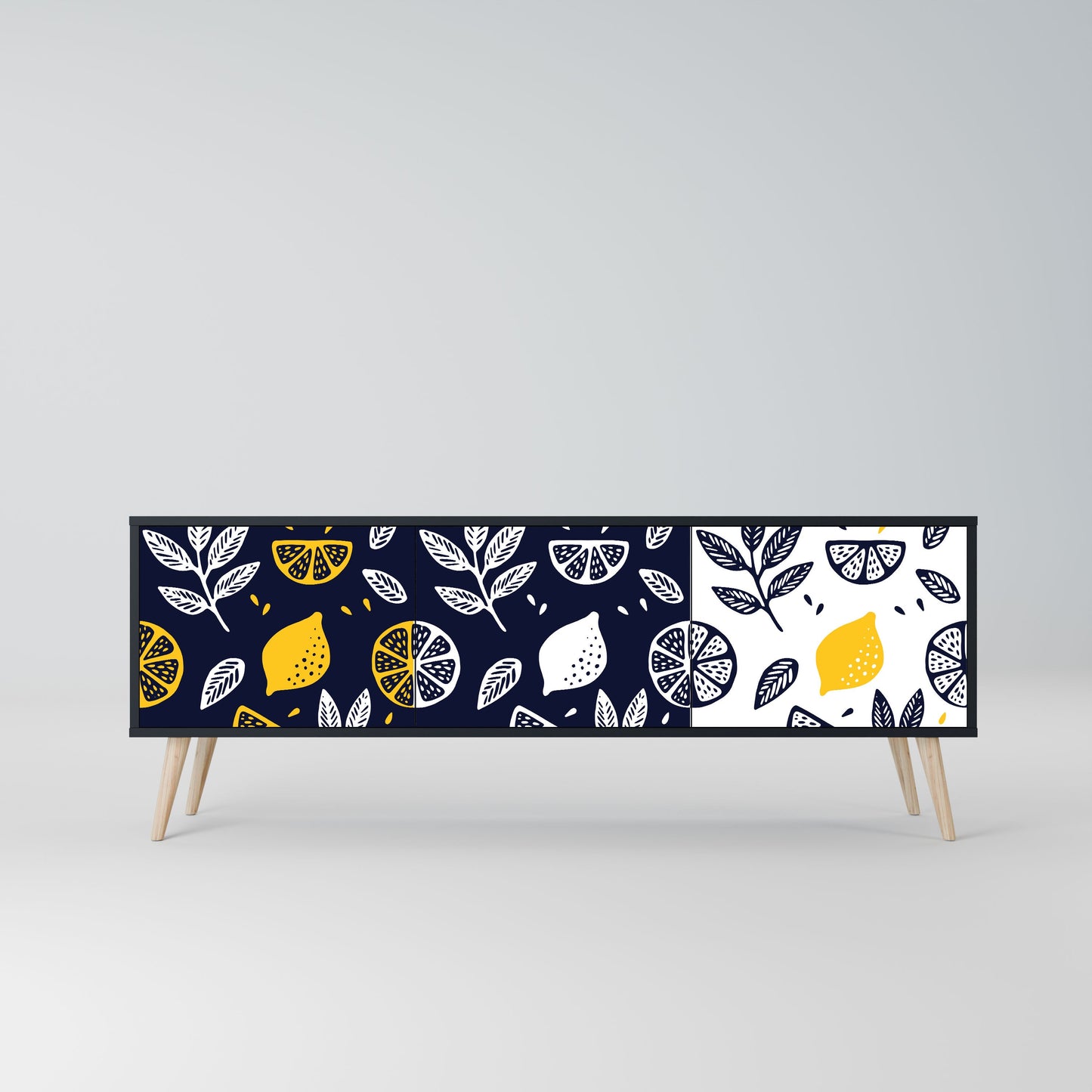 CITRUS BLACK AND WHITE 3-Door TV Stand in Black Finish