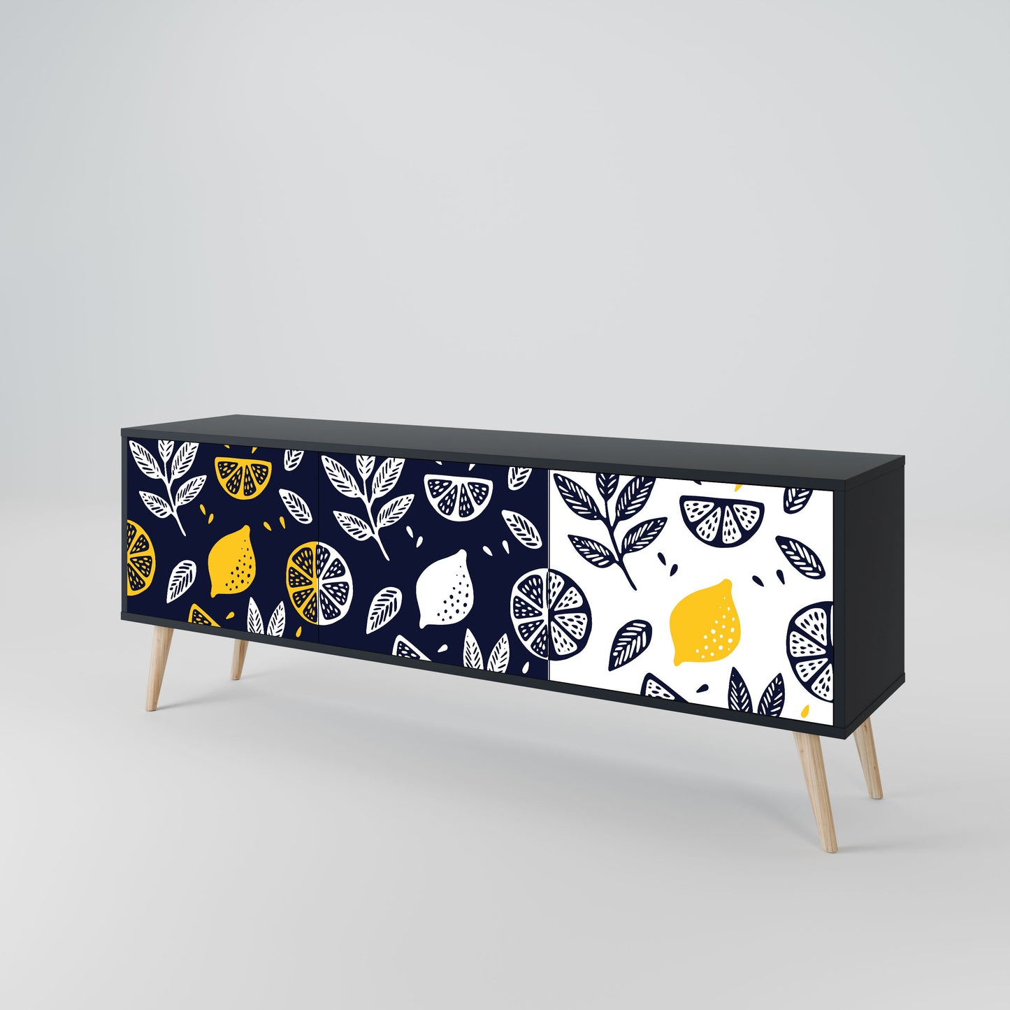 CITRUS BLACK AND WHITE 3-Door TV Stand in Black Finish