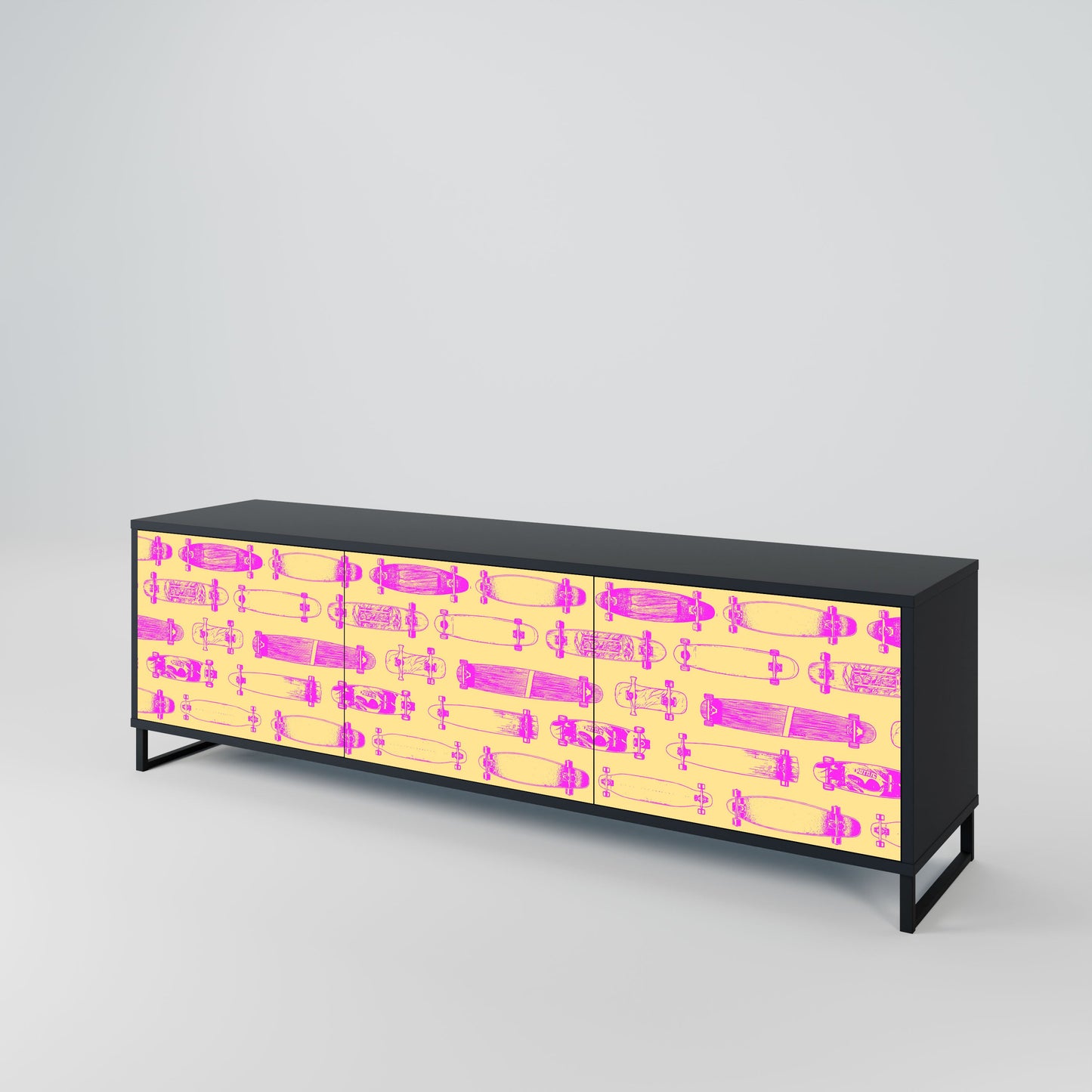 SKATEBOARD ARTISTRY 3-Door TV Stand in Black Finish