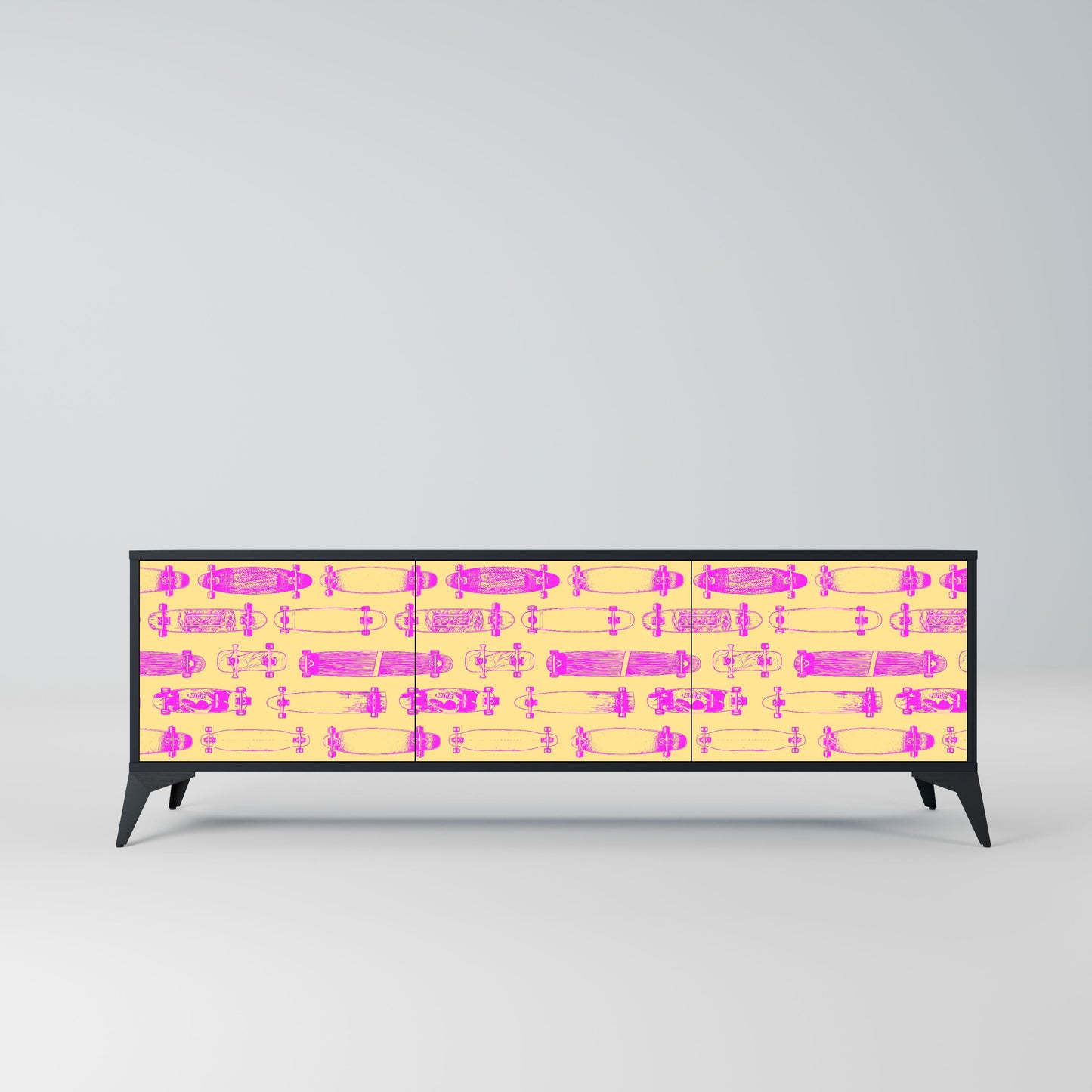 SKATEBOARD ARTISTRY 3-Door TV Stand in Black Finish