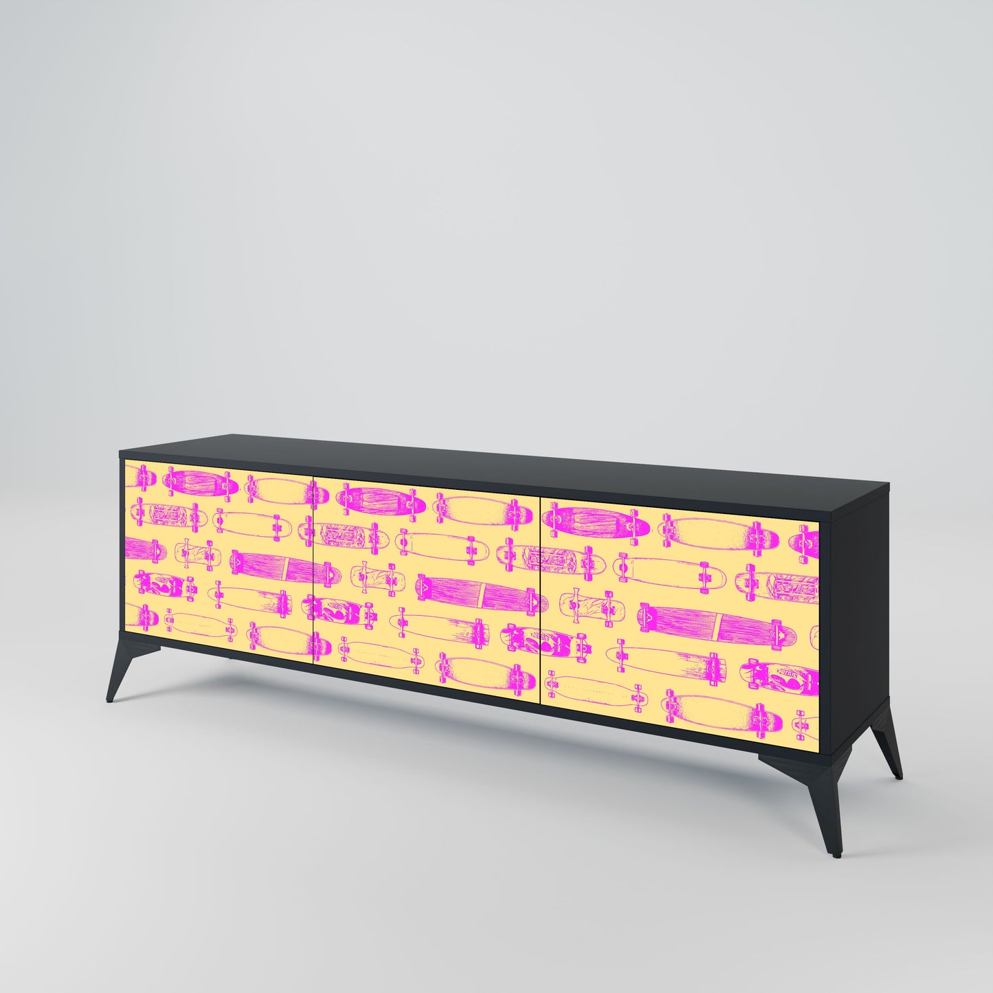 SKATEBOARD ARTISTRY 3-Door TV Stand in Black Finish