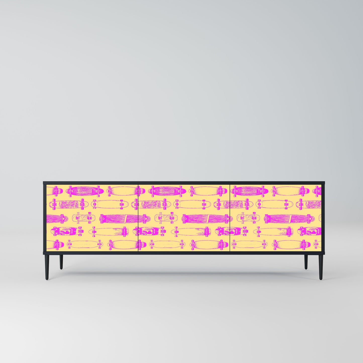 SKATEBOARD ARTISTRY 3-Door TV Stand in Black Finish