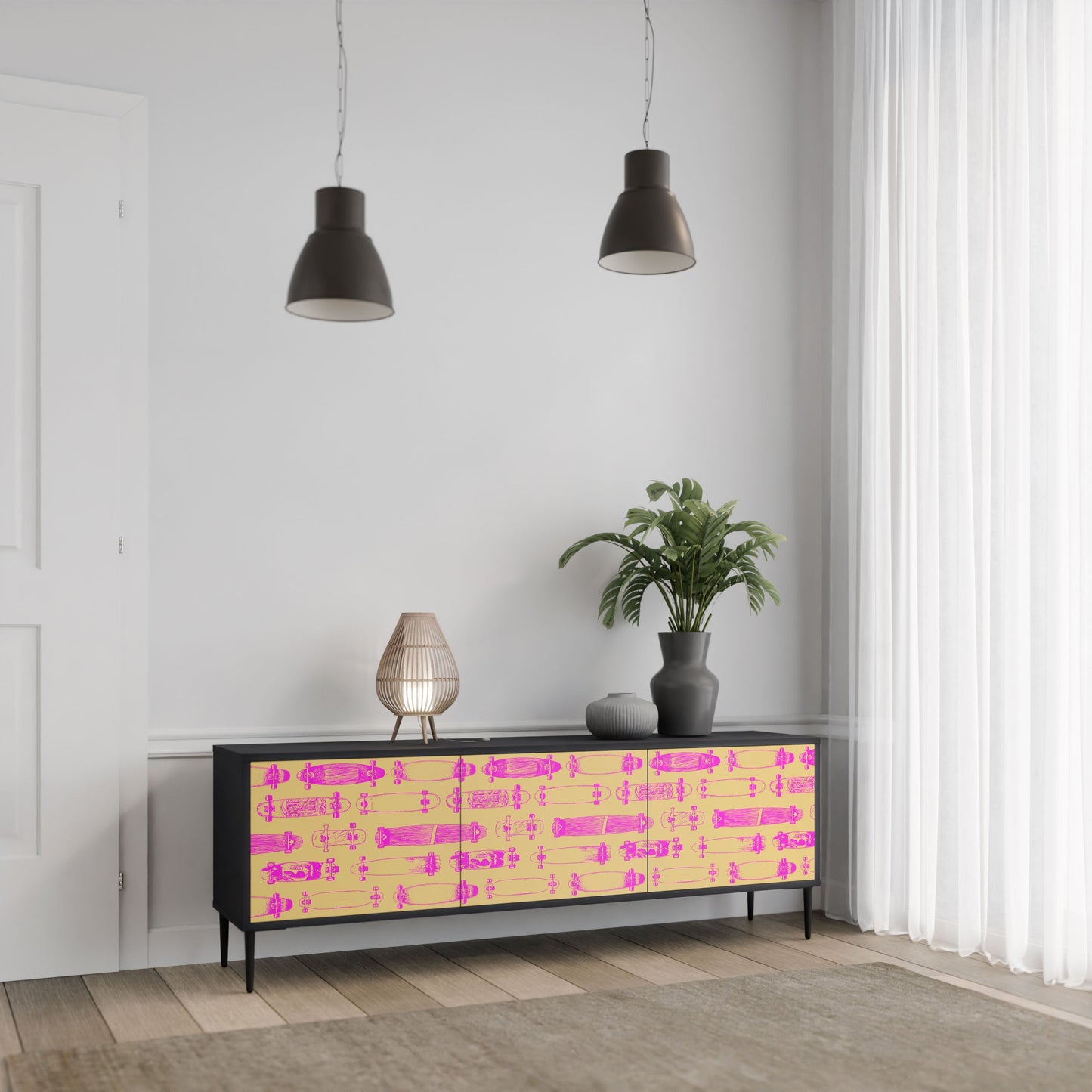 SKATEBOARD ARTISTRY 3-Door TV Stand in Black Finish