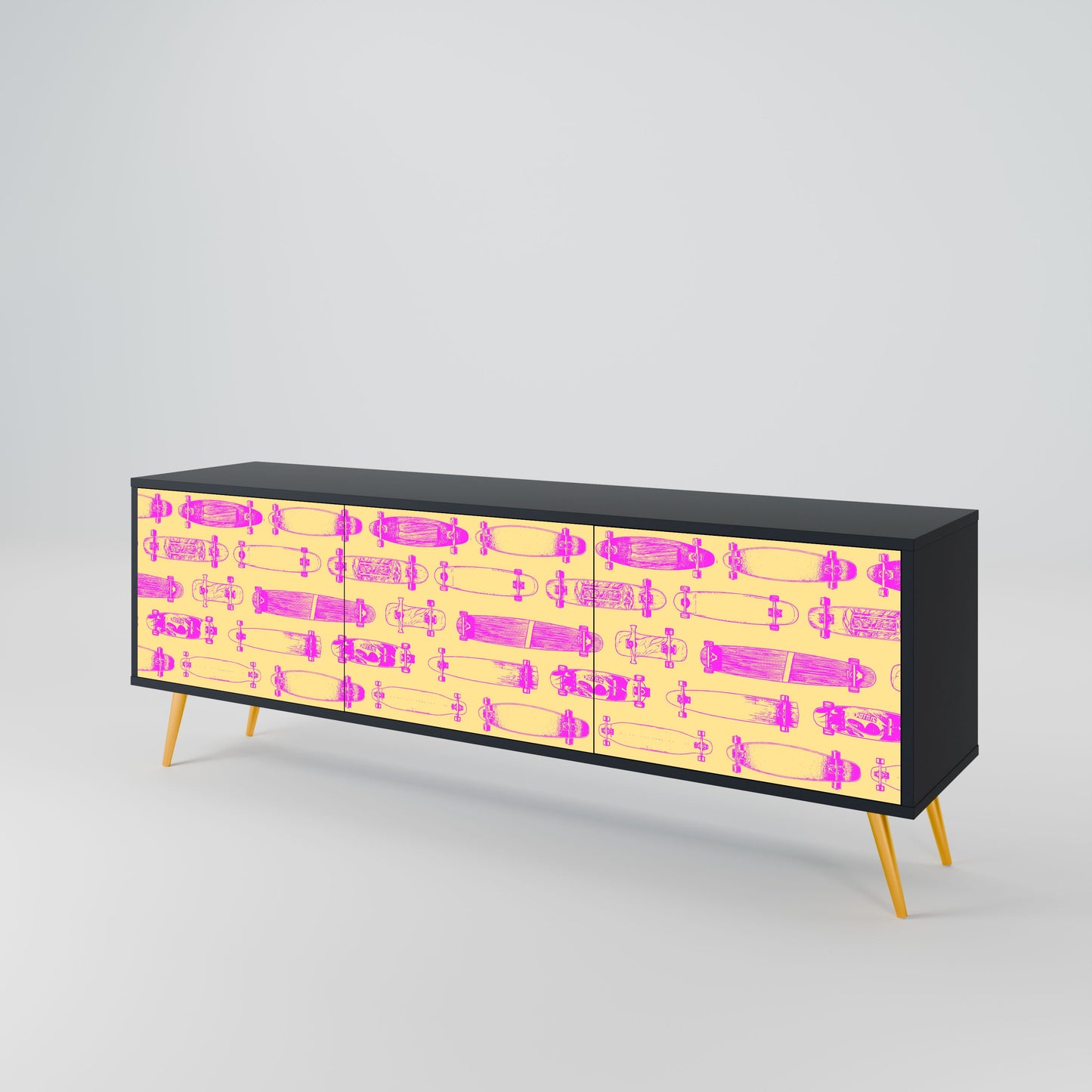 SKATEBOARD ARTISTRY 3-Door TV Stand in Black Finish