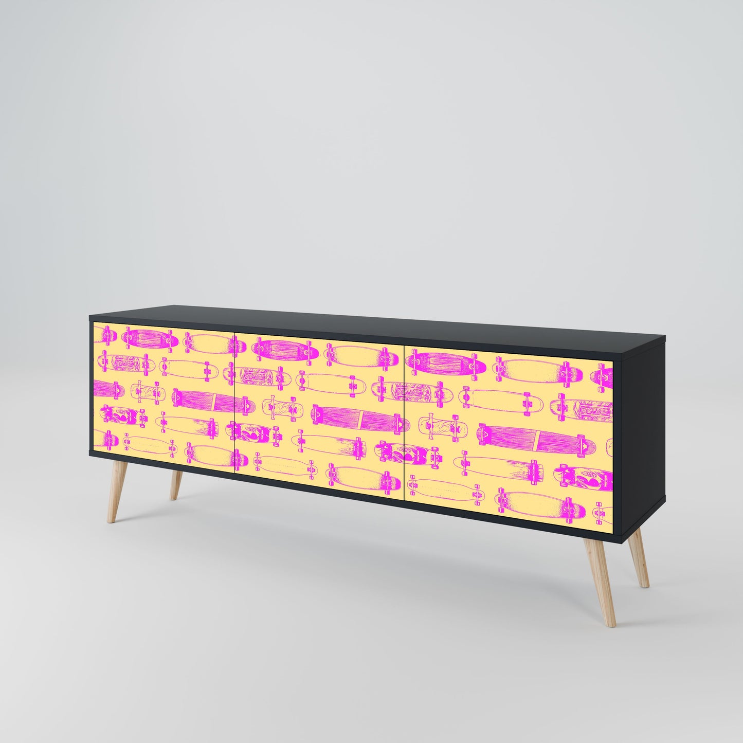 SKATEBOARD ARTISTRY 3-Door TV Stand in Black Finish