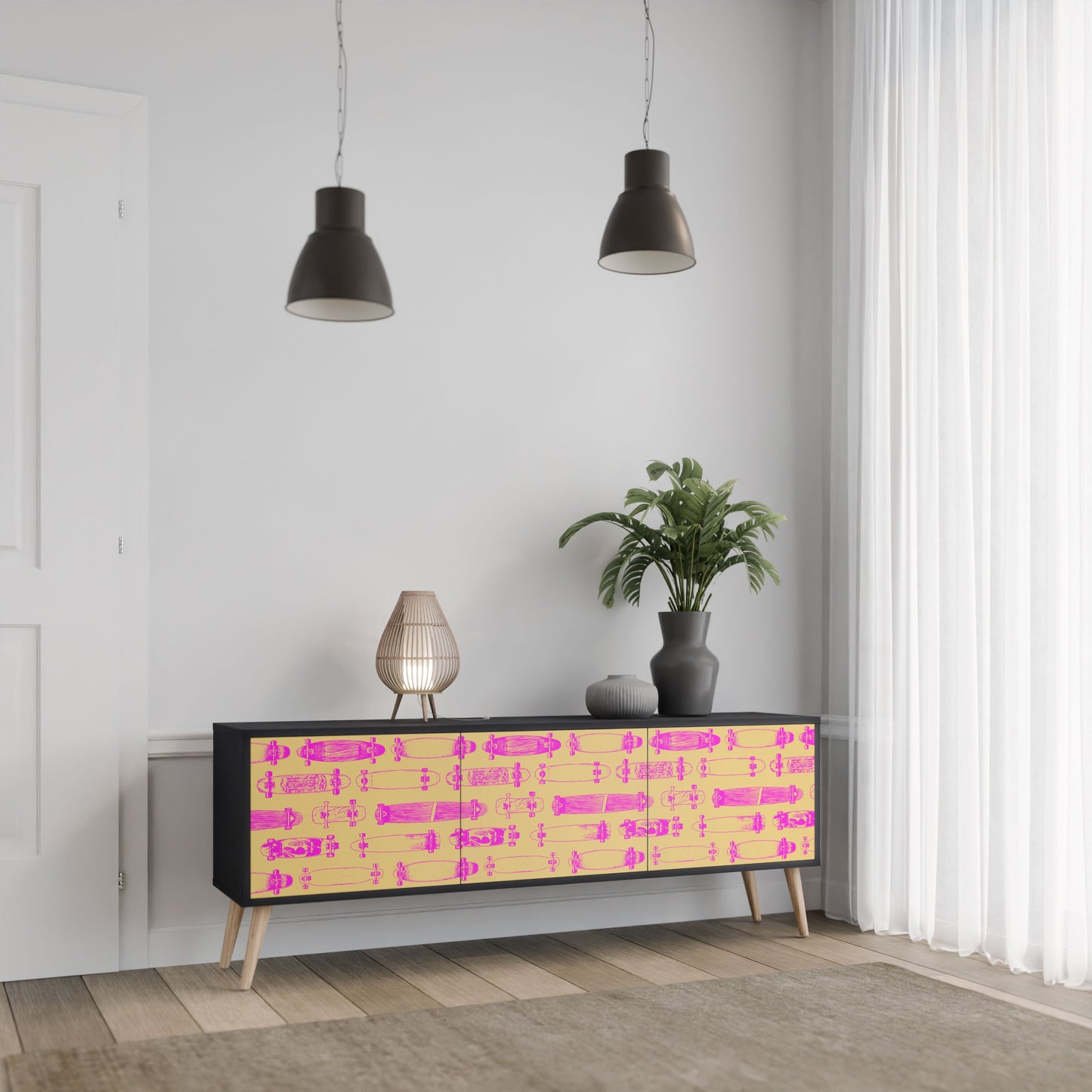 SKATEBOARD ARTISTRY 3-Door TV Stand in Black Finish