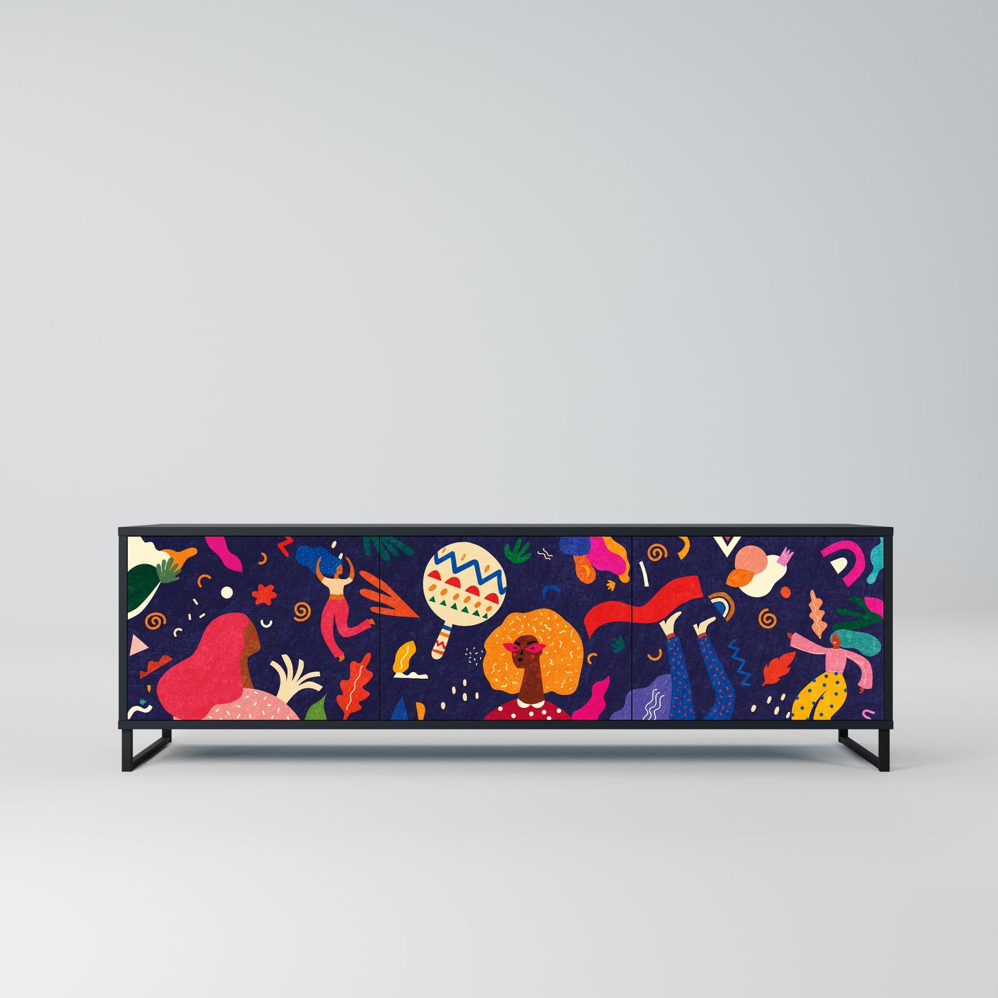FESTIVE PLEASURES 3-Door TV Stand in Black Finish