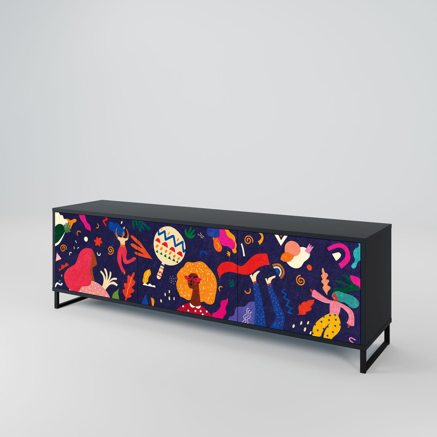 FESTIVE PLEASURES 3-Door TV Stand in Black Finish