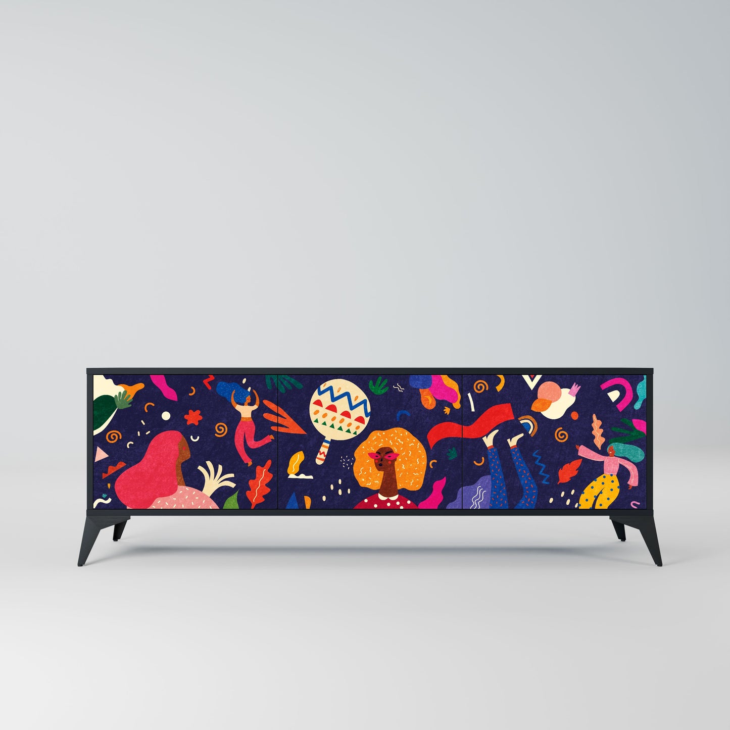 FESTIVE PLEASURES 3-Door TV Stand in Black Finish