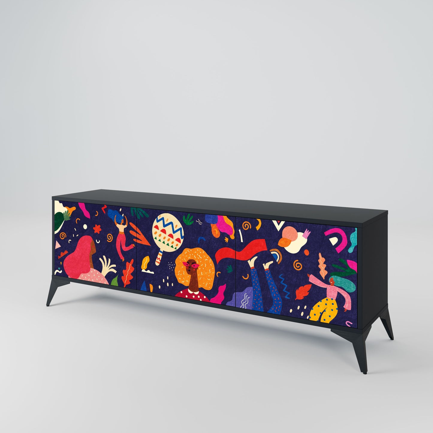 FESTIVE PLEASURES 3-Door TV Stand in Black Finish
