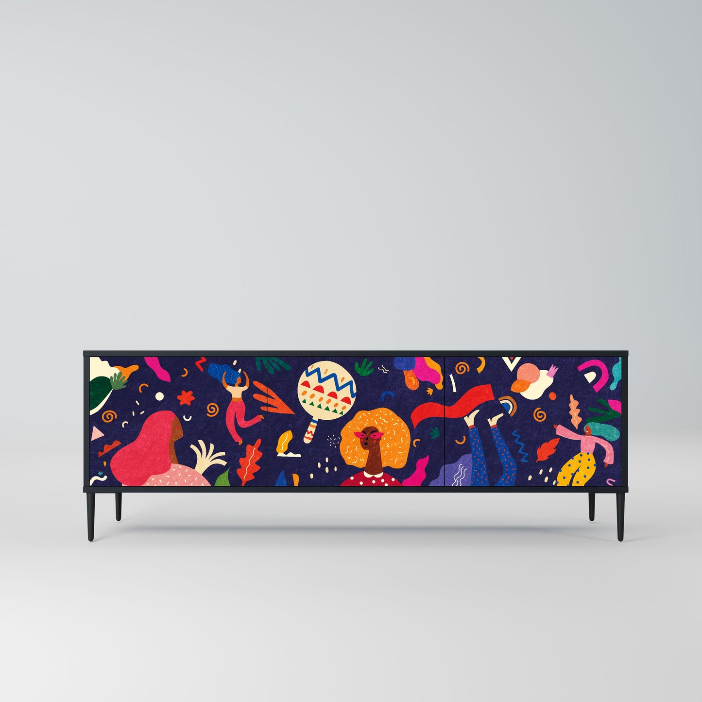 FESTIVE PLEASURES 3-Door TV Stand in Black Finish