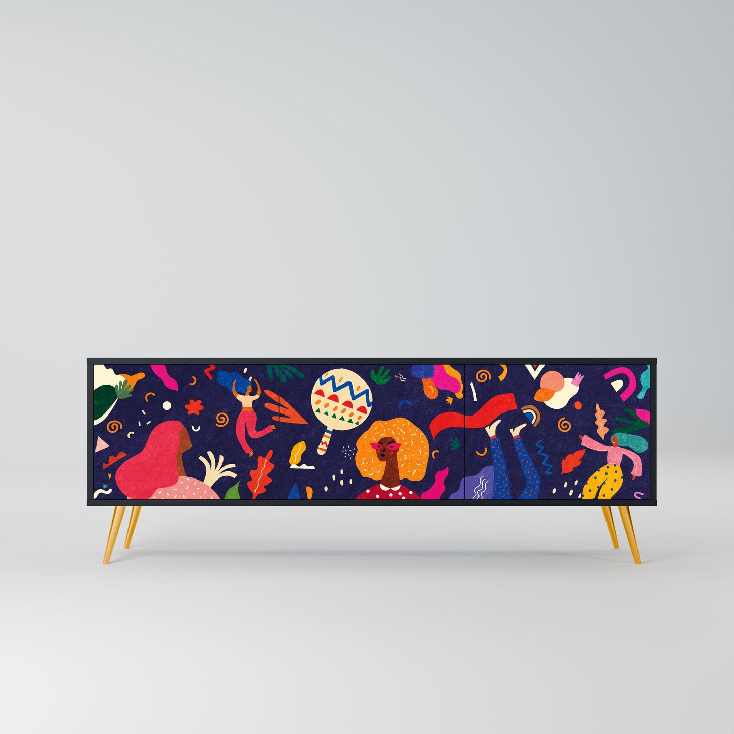 FESTIVE PLEASURES 3-Door TV Stand in Black Finish