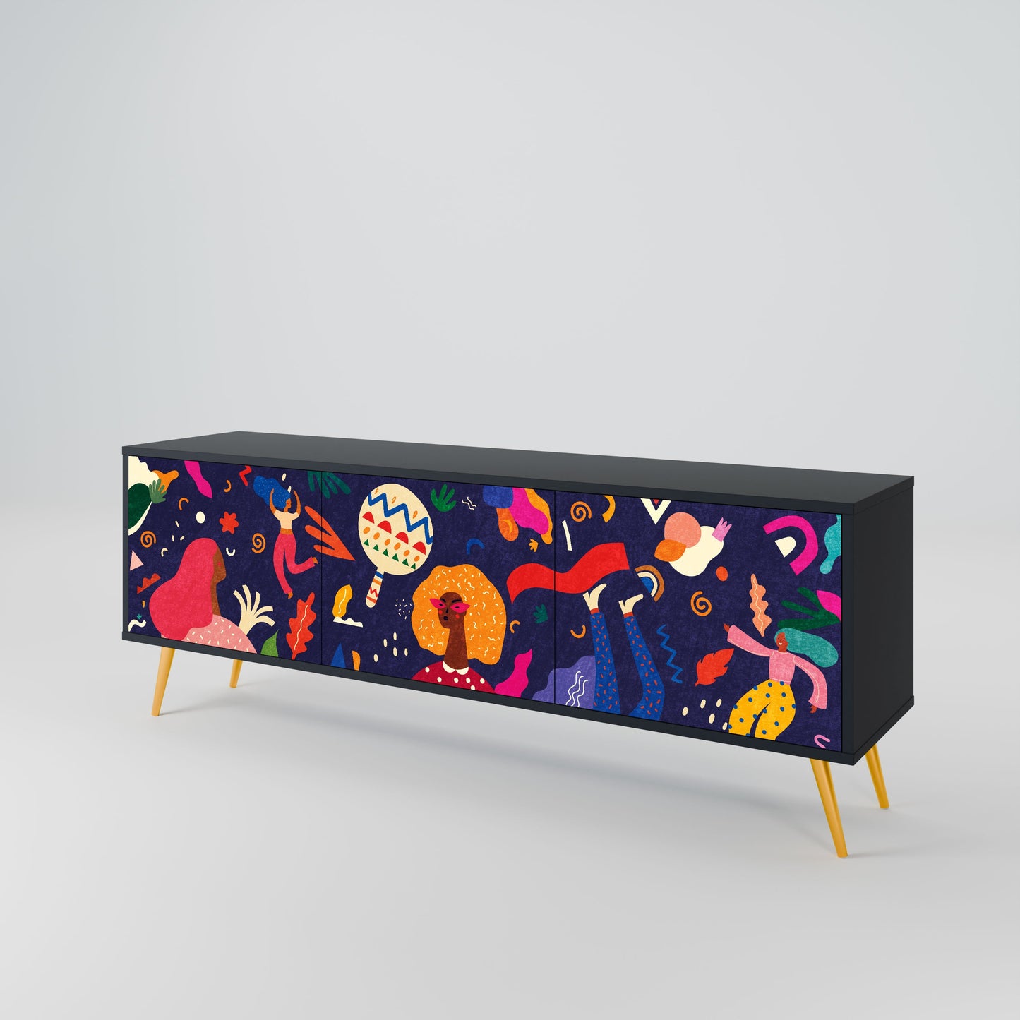 FESTIVE PLEASURES 3-Door TV Stand in Black Finish