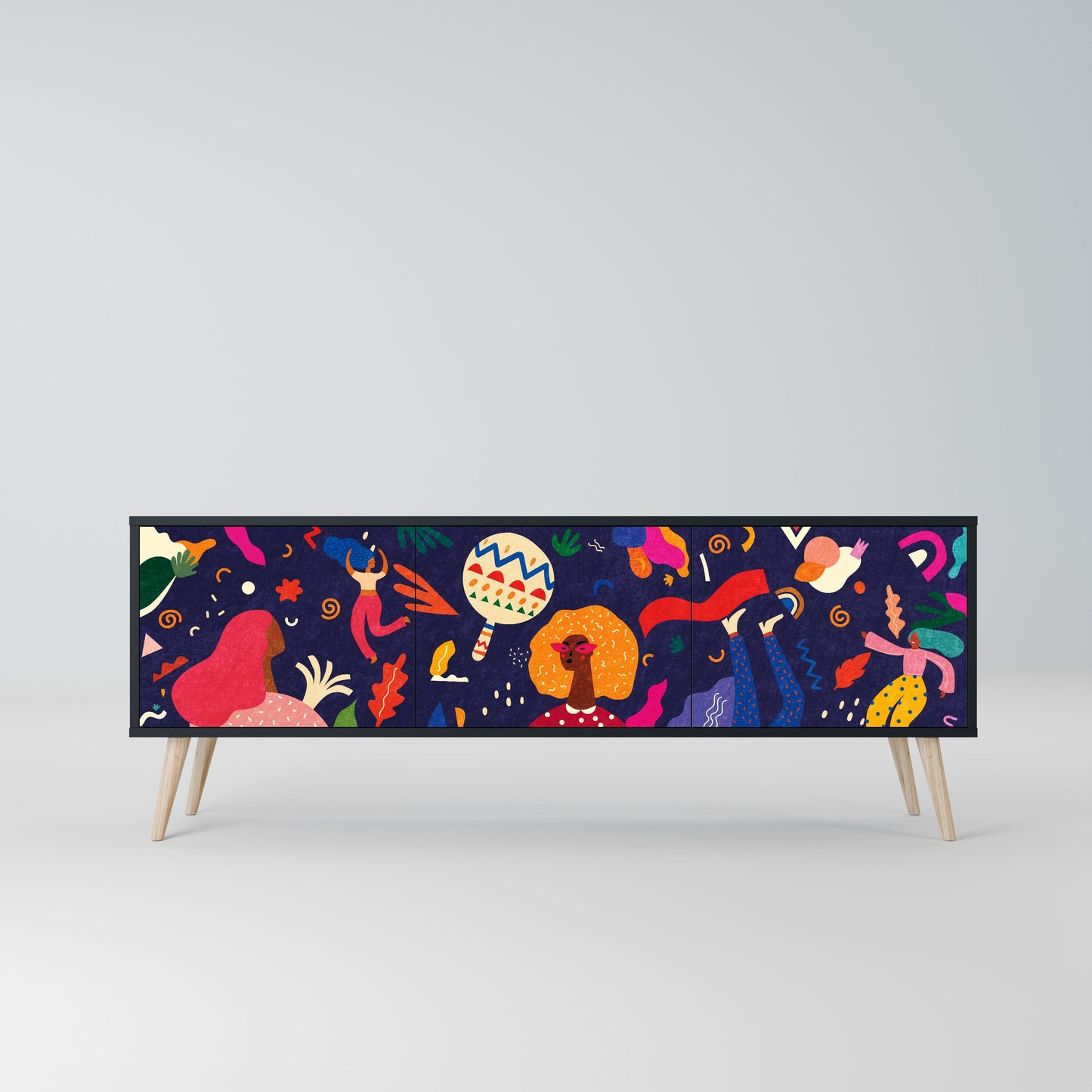 FESTIVE PLEASURES 3-Door TV Stand in Black Finish