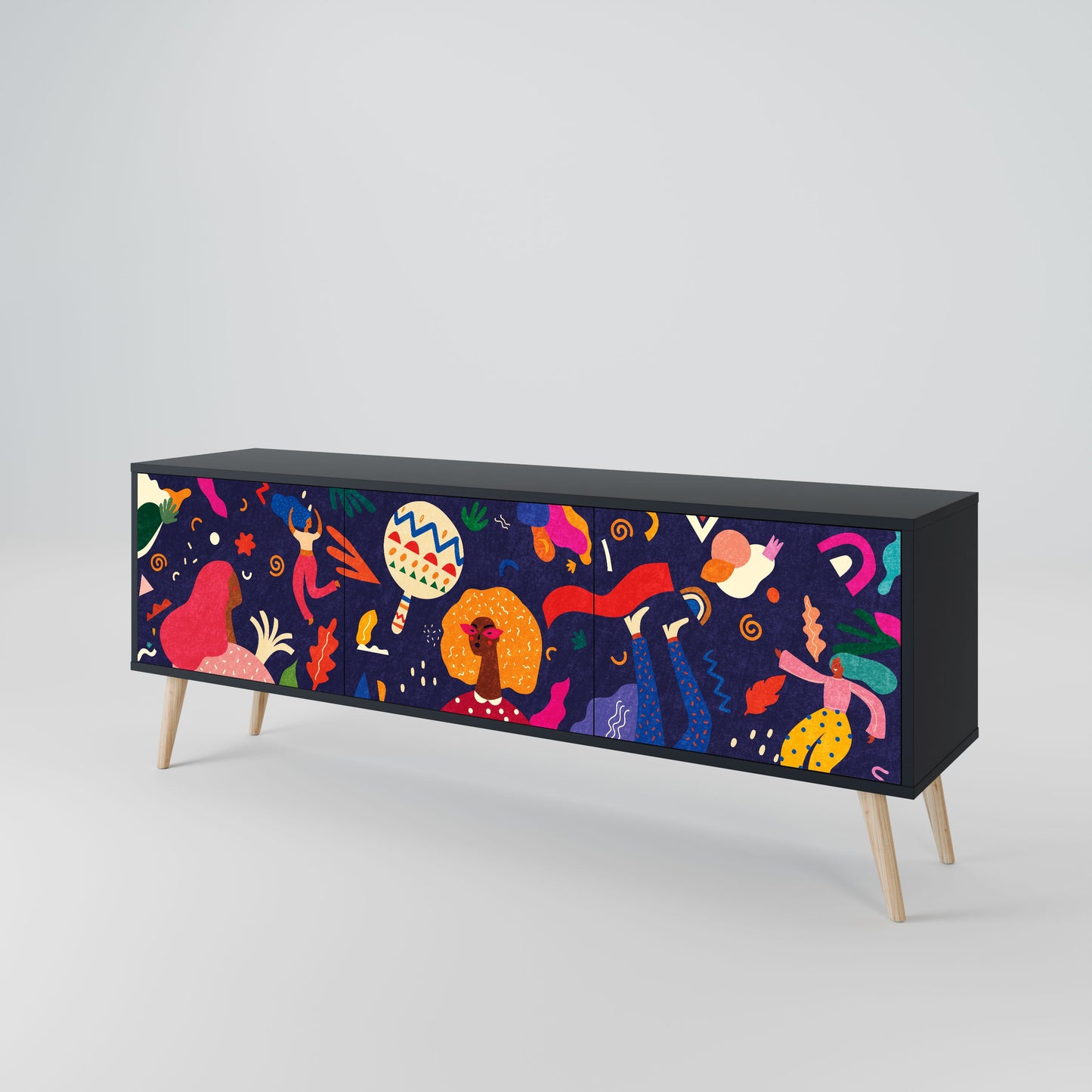 FESTIVE PLEASURES 3-Door TV Stand in Black Finish