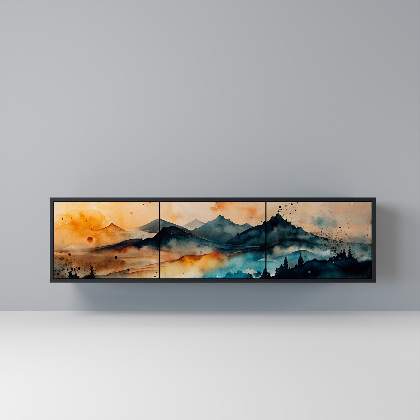 OMINOUS MOUNTAINS 3-Door TV Stand in Black Finish